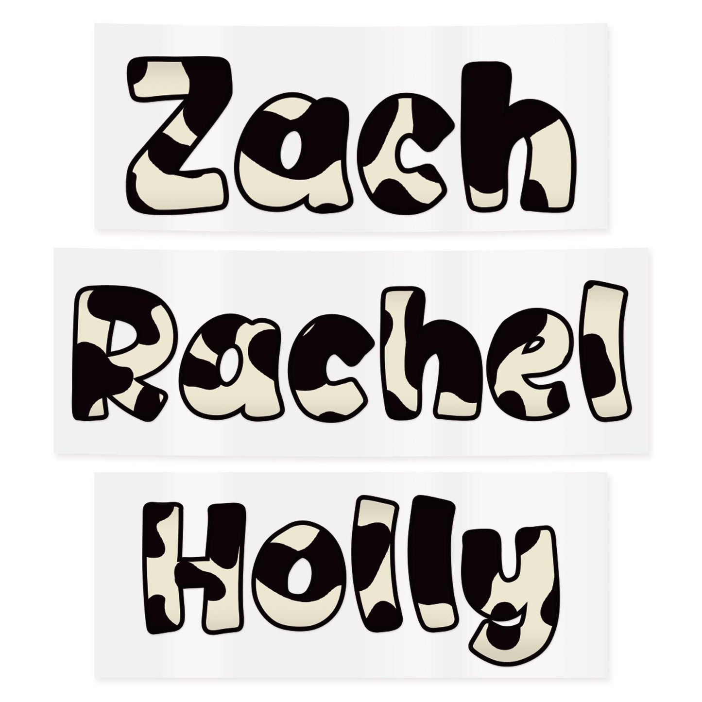 Personalised Cow Print Name Sticker - Custom Vinyl Waterproof Bottle Laptop Lunch Box Decal Label