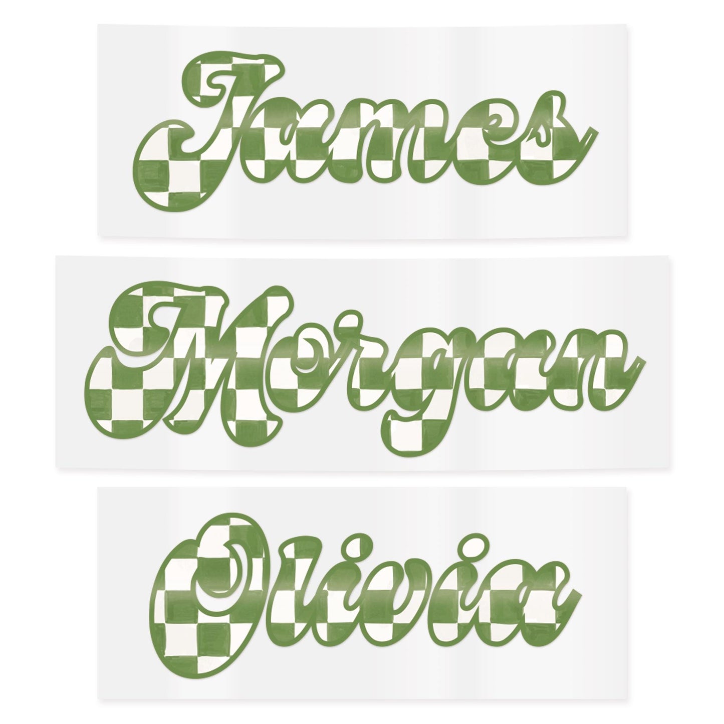 Personalised Name Sticker | Green Chequered Custom Vinyl | Alt Skater Aesthetic Waterproof Label for Water Bottle Lunchbox or Glass