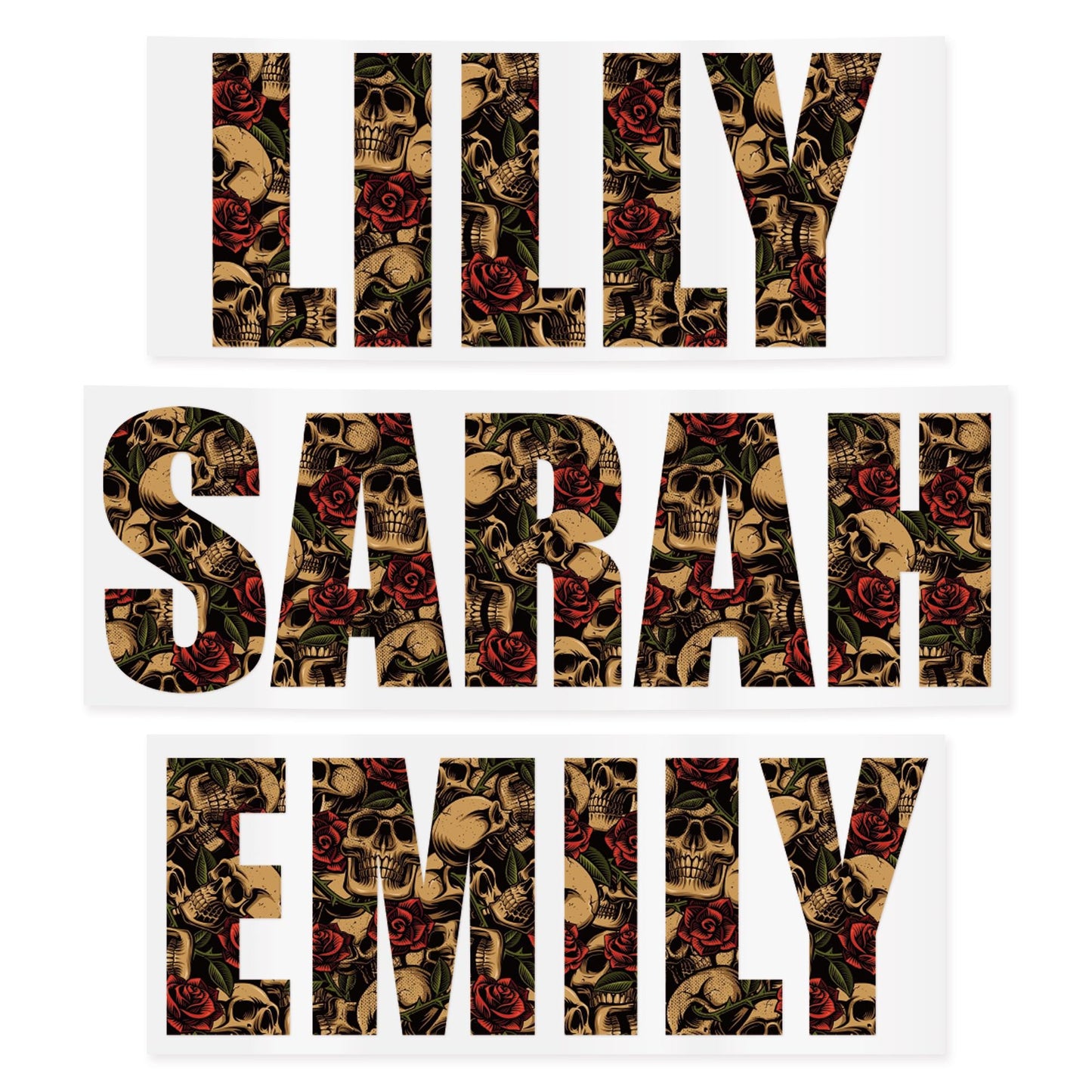 Personalised Name Sticker with Skull and Roses | Custom Vinyl Decal | Gothic Style Waterproof Sticker | Biker Aesthetic