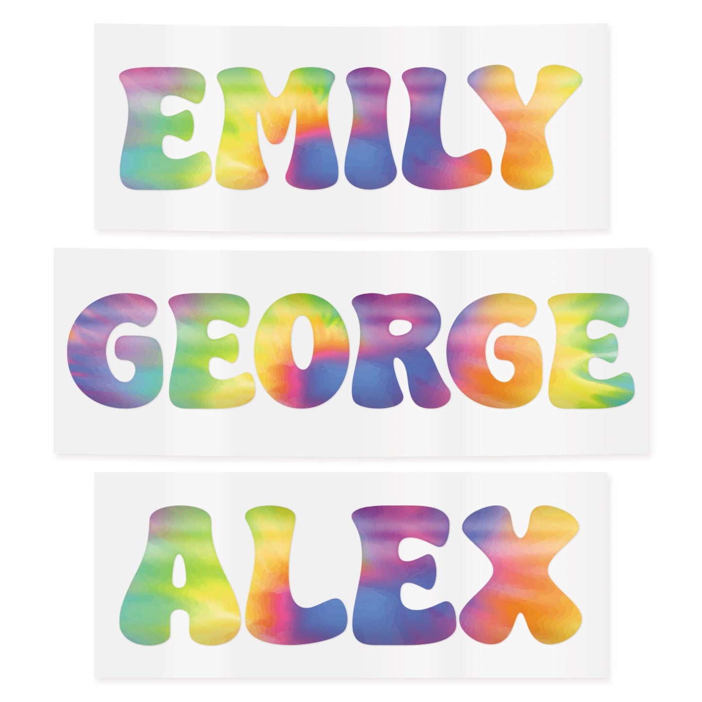 Personalised Tie Dye Name Sticker  Custom Vinyl Decal | Rainbow Retro 70s Style Waterproof Label for Bottles, Laptops, Bikes