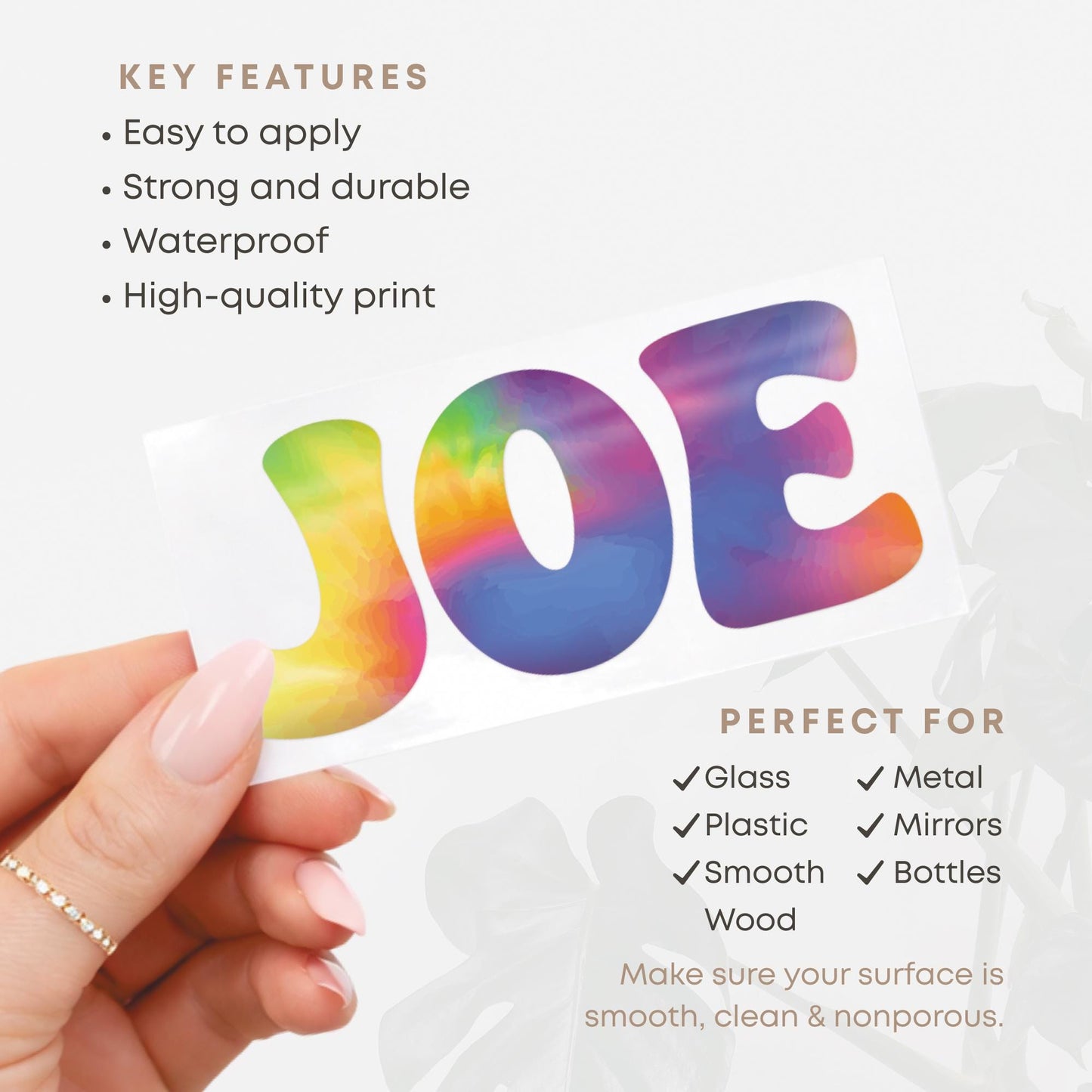 Personalised Tie Dye Name Sticker  Custom Vinyl Decal | Rainbow Retro 70s Style Waterproof Label for Bottles, Laptops, Bikes