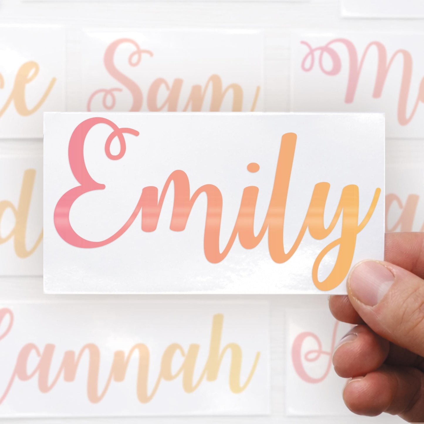 Personalised Name Sticker | Pink to Yellow Gradient Custom Vinyl Decal | Waterproof Label for Bottles Laptops & Tumblers