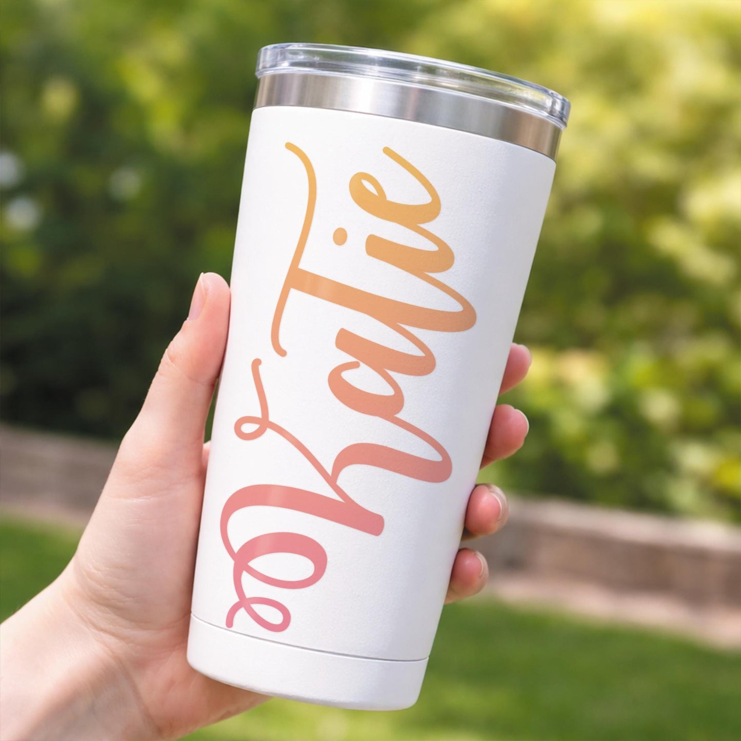 Personalised Name Sticker | Pink to Yellow Gradient Custom Vinyl Decal | Waterproof Label for Bottles Laptops & Tumblers