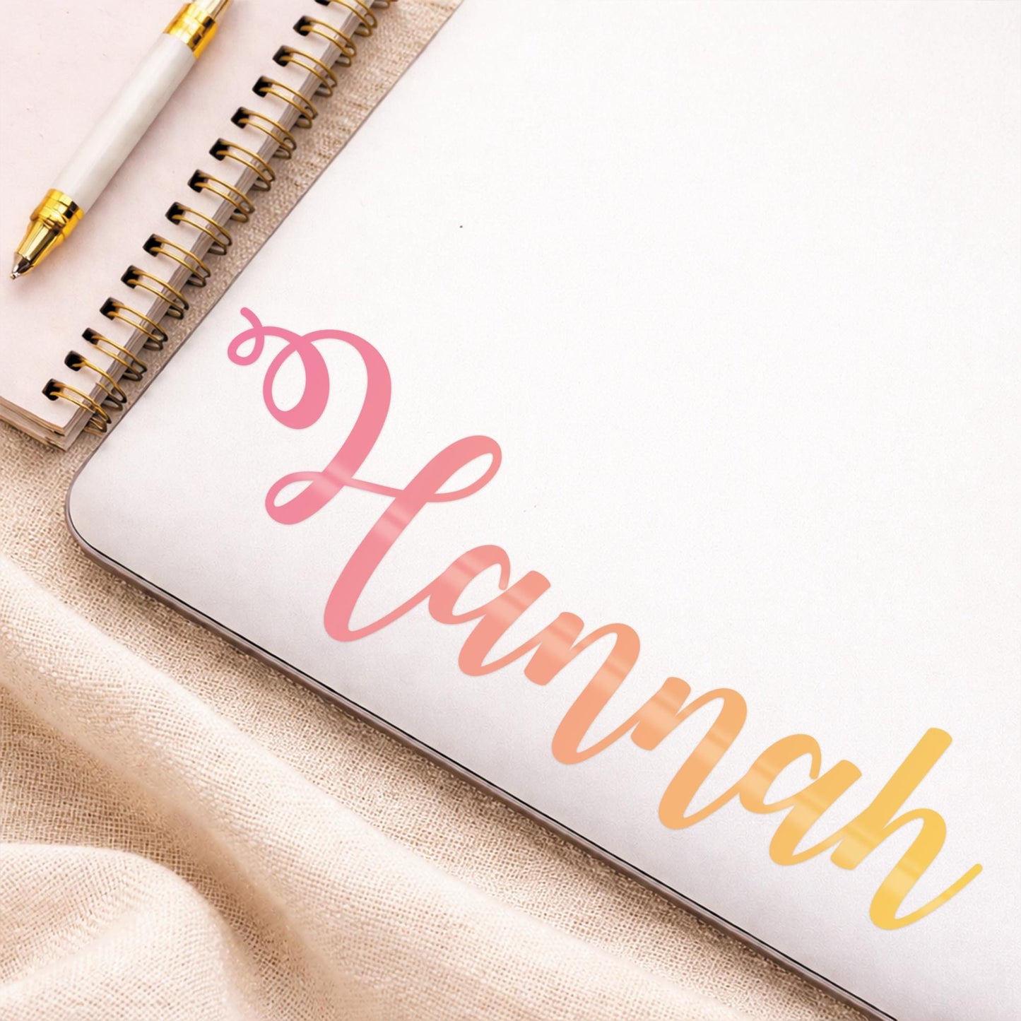 Personalised Name Sticker | Pink to Yellow Gradient Custom Vinyl Decal | Waterproof Label for Bottles Laptops & Tumblers