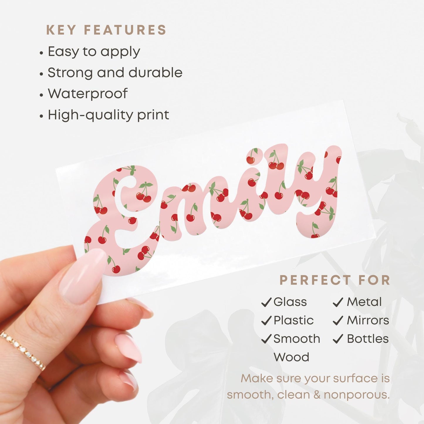 Personalised Cherry Name Sticker | Custom Vinyl Name Decal | Y2K Label for Water Bottles Laptops Phones