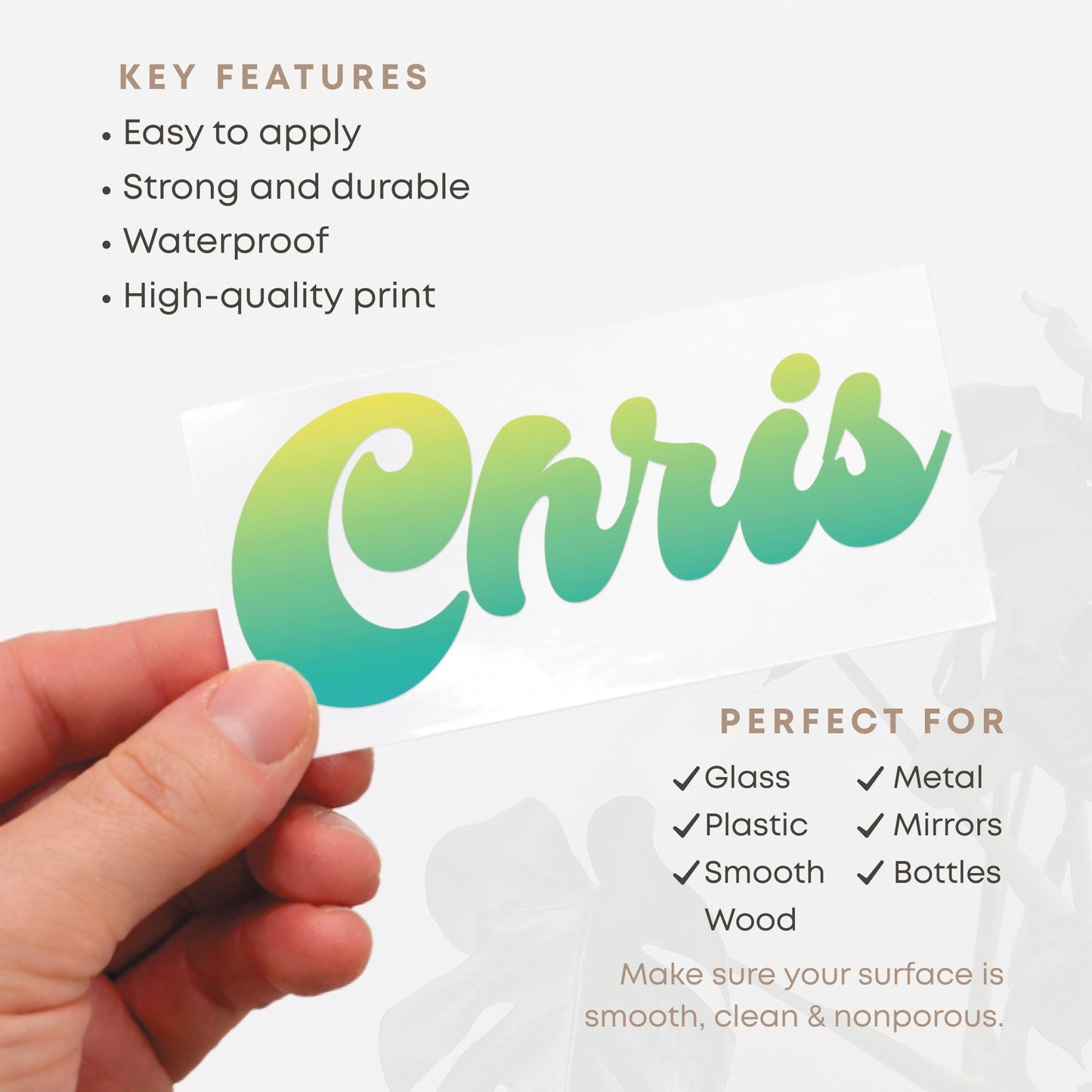 Personalised Name Sticker | Retro Script Blue-Yellow Gradient Custom Vinyl Decal | Cursive Waterproof Label for Bottles Laptops & Tumblers