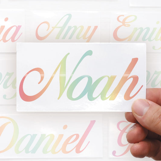 Personalised Name Sticker | Custom Script Name Pastel Gradient Vinyl Decal | Waterproof Rainbow Name Label
