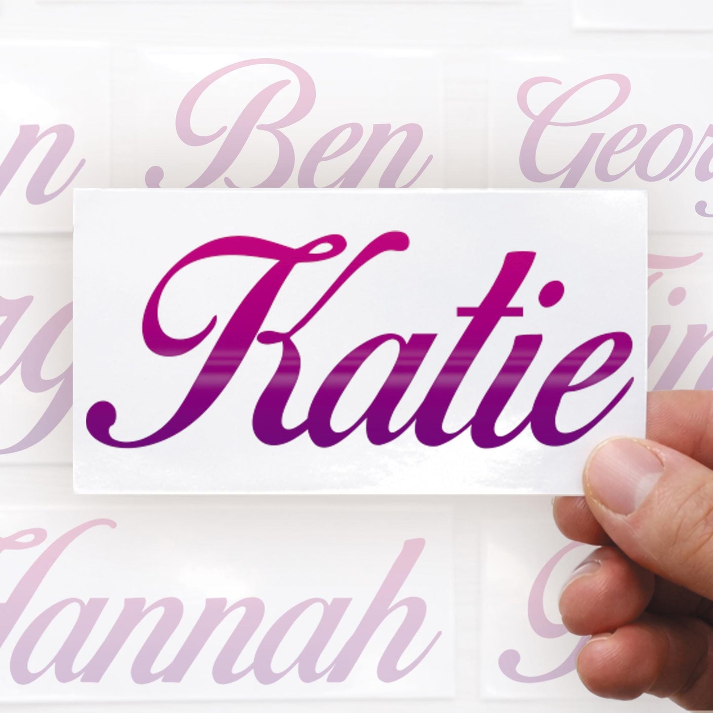 Personalised Name Sticker | Custom Script Name Pink & Purple Gradient Vinyl Decal | Waterproof Label for Bottle or  Case