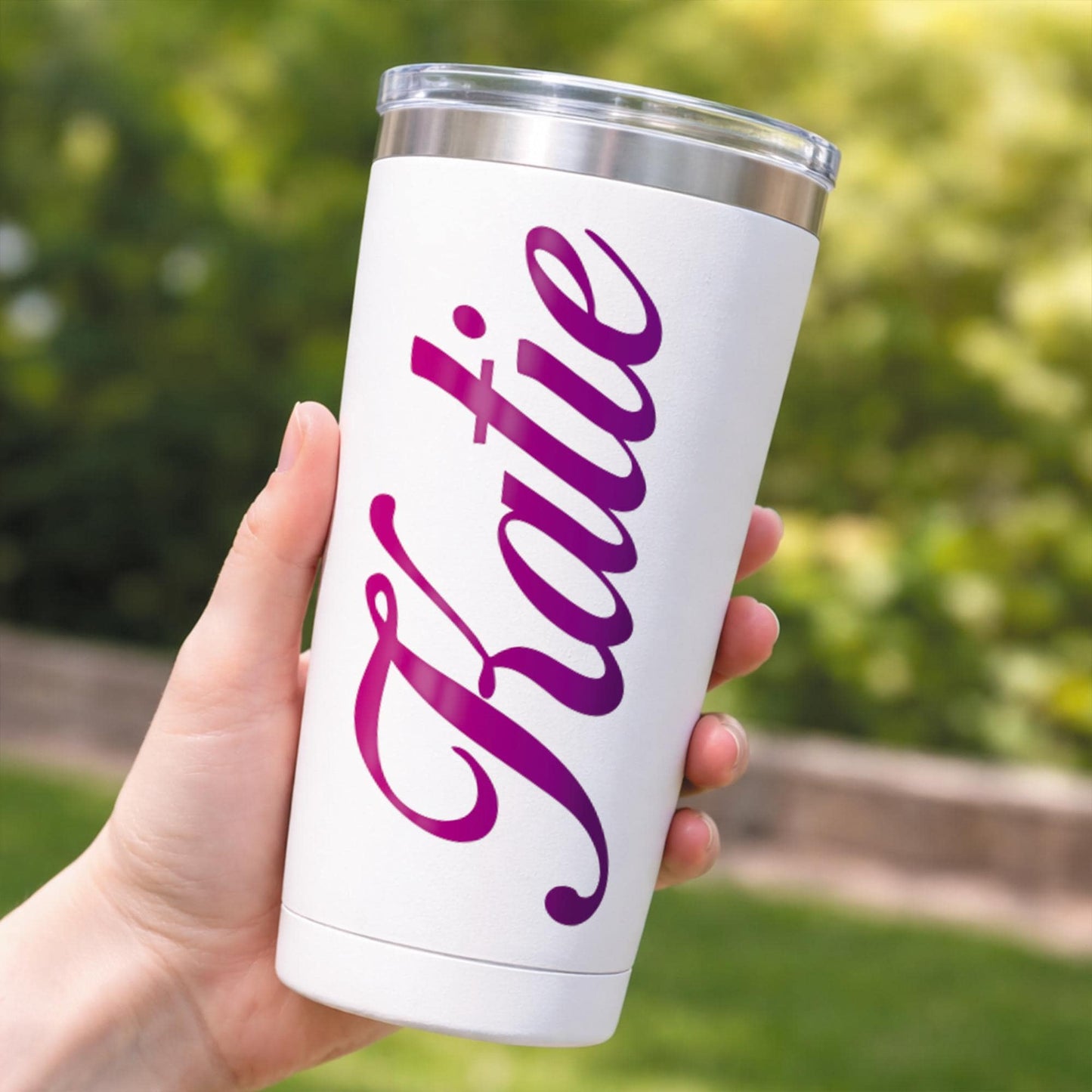 Personalised Name Sticker | Custom Script Name Pink & Purple Gradient Vinyl Decal | Waterproof Label for Bottle or  Case