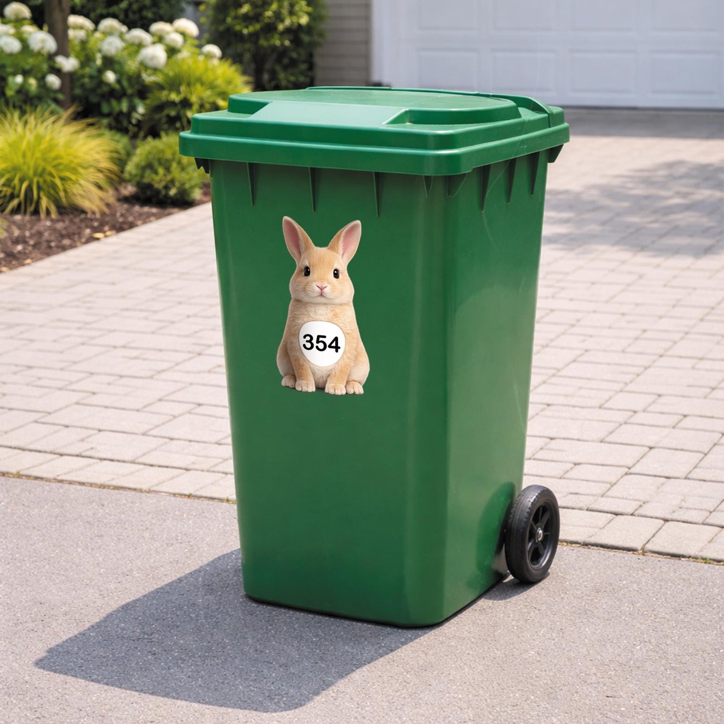 Personalised Wheelie Bin Sticker | Cute Rabbit House Number Bin Decal | Waterproof Vinyl Dustbin Label