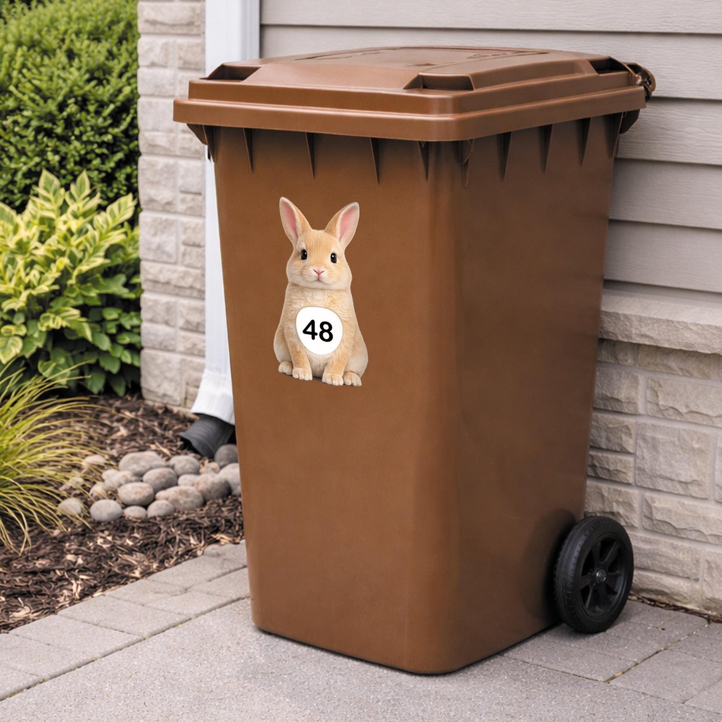 Personalised Wheelie Bin Sticker | Cute Rabbit House Number Bin Decal | Waterproof Vinyl Dustbin Label