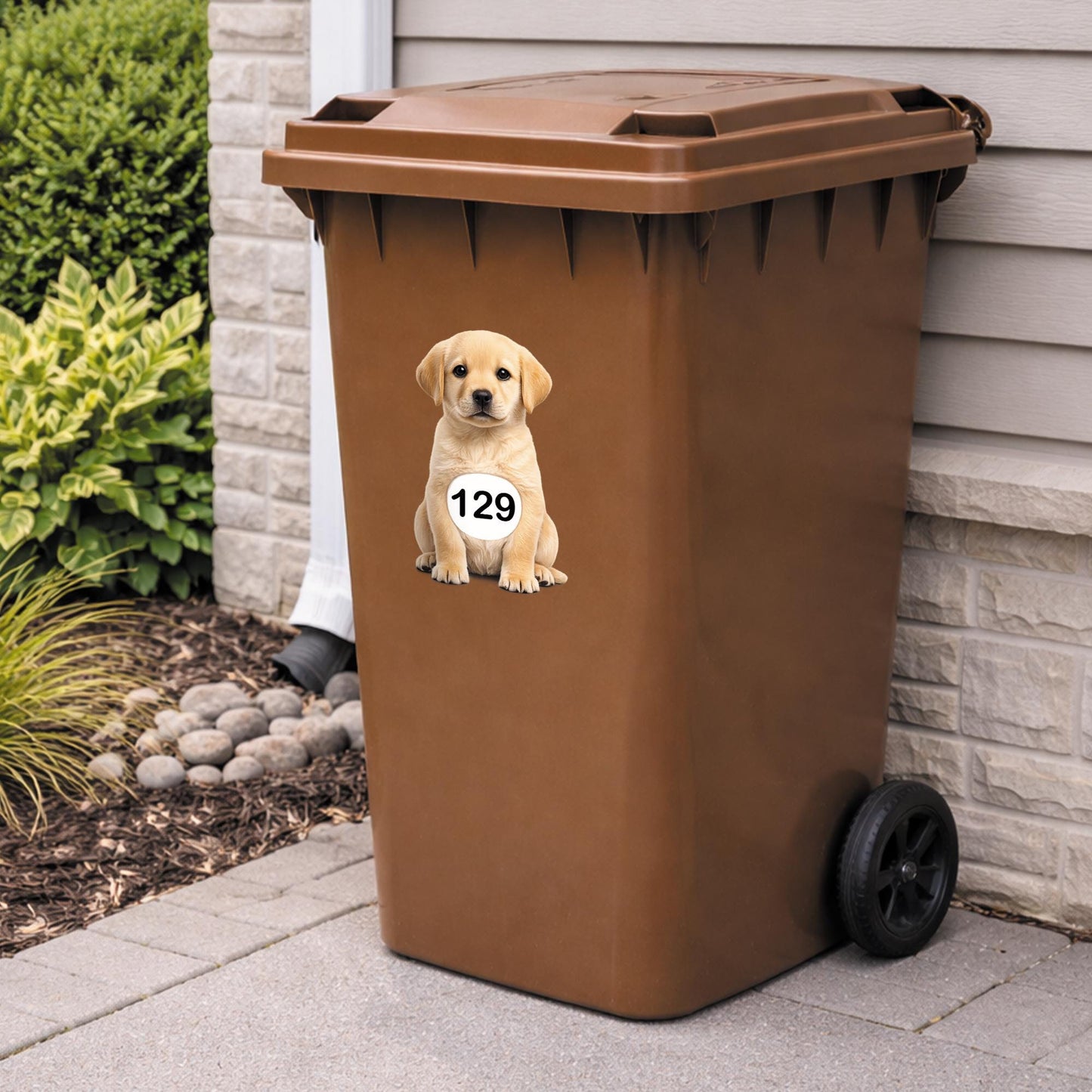 Personalised Wheelie Bin Sticker | Cute Labrador House Number Bin Decal | Dog Waterproof Vinyl Dustbin Label
