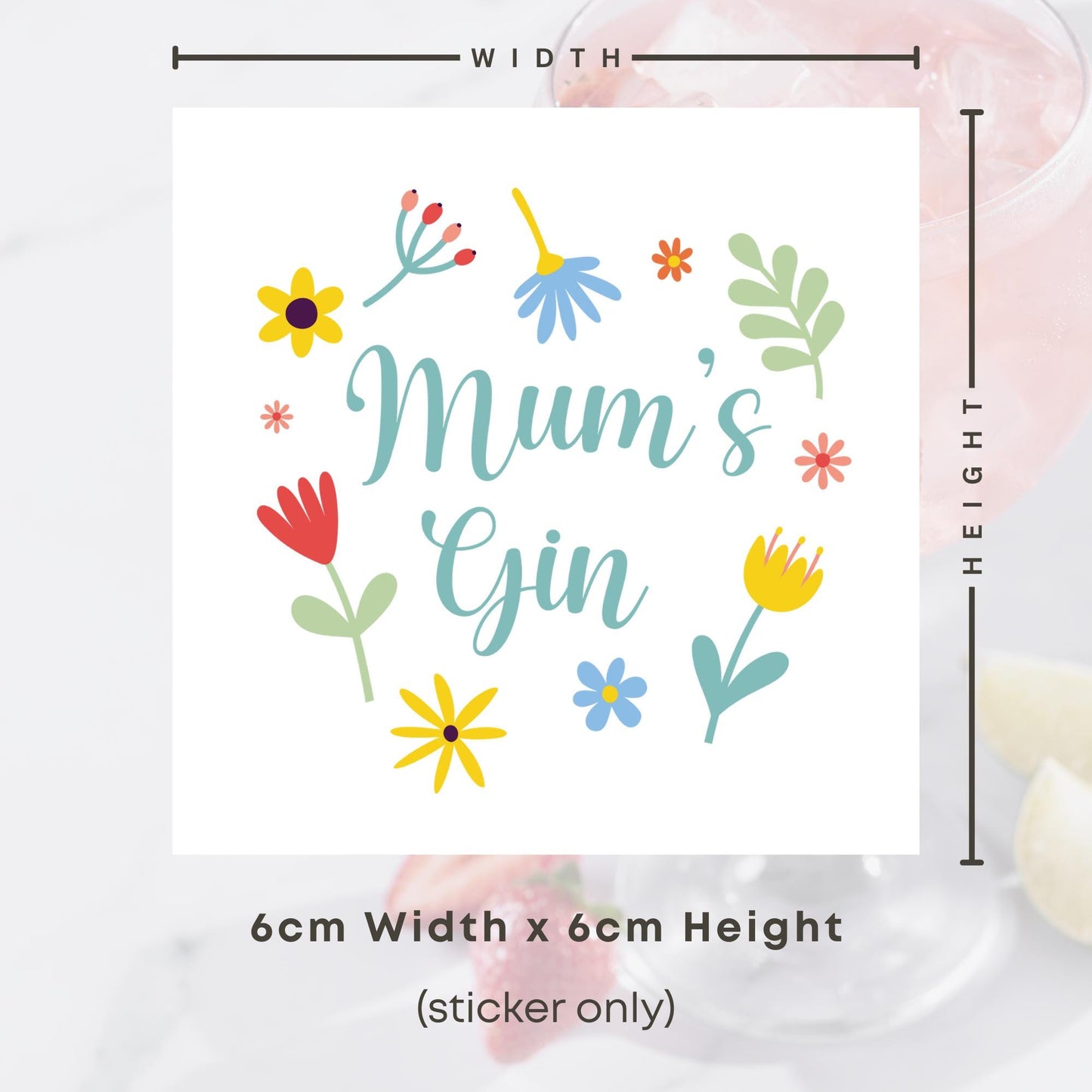 Gift for Mum | Mums Gin Sticker | Floral Vinyl Decal for DIY Gin Glass Mother's Day Present