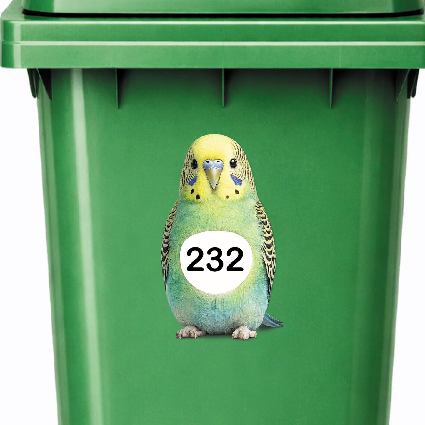 Personalised Wheelie Bin Sticker | Budgie House Number Decal | Waterproof Bird Outdoor Dustbin Label