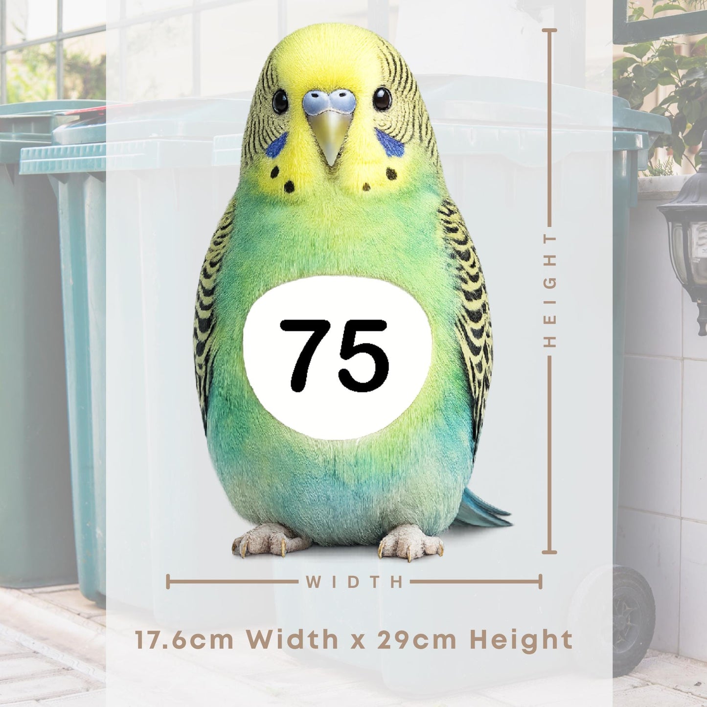 Personalised Wheelie Bin Sticker | Budgie House Number Decal | Waterproof Bird Outdoor Dustbin Label