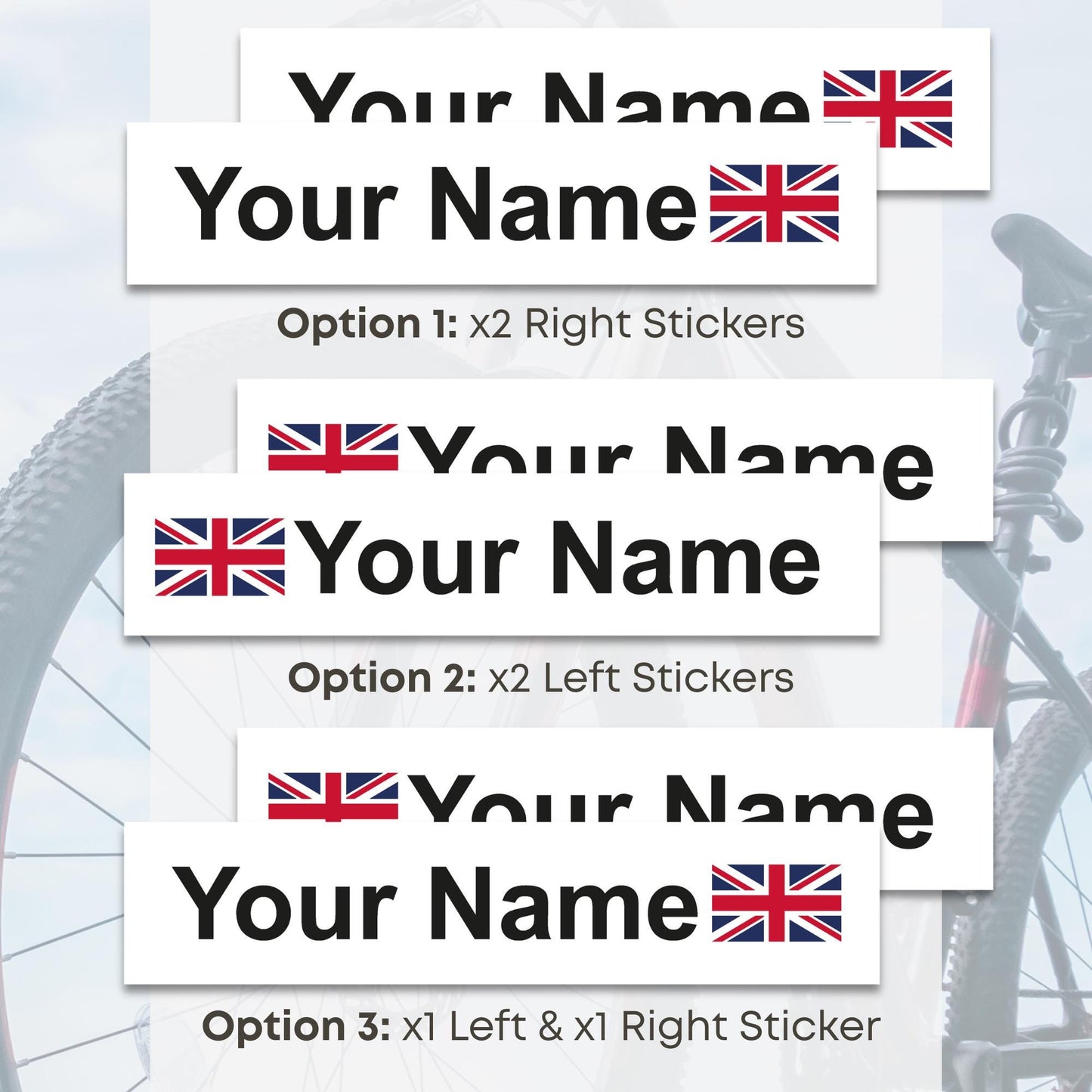 Personalised Bike Name Sticker with Union Jack Flag x2 Set | Custom Waterproof Bicycle Frame Decal | Gift for Cyclist
