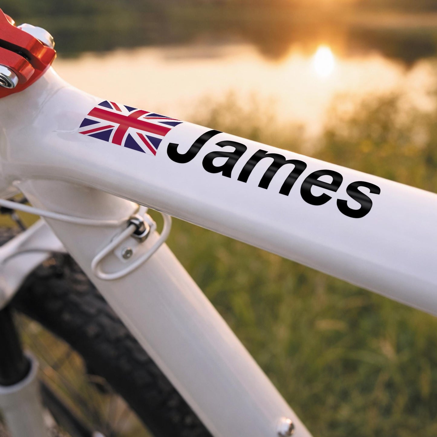 Personalised Bike Name Sticker with Union Jack Flag x2 Set | Custom Waterproof Bicycle Frame Decal | Gift for Cyclist