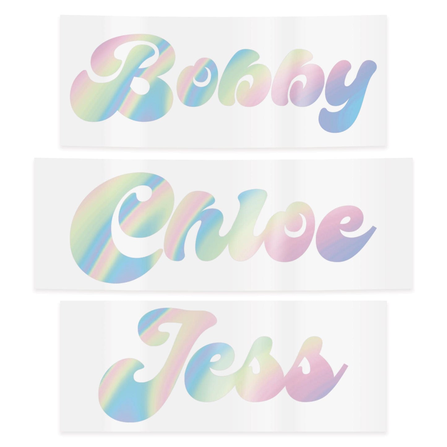 Personalised Name Sticker | Custom Holographic Gradient Script Name Vinyl Decal | Waterproof Rainbow Name Label