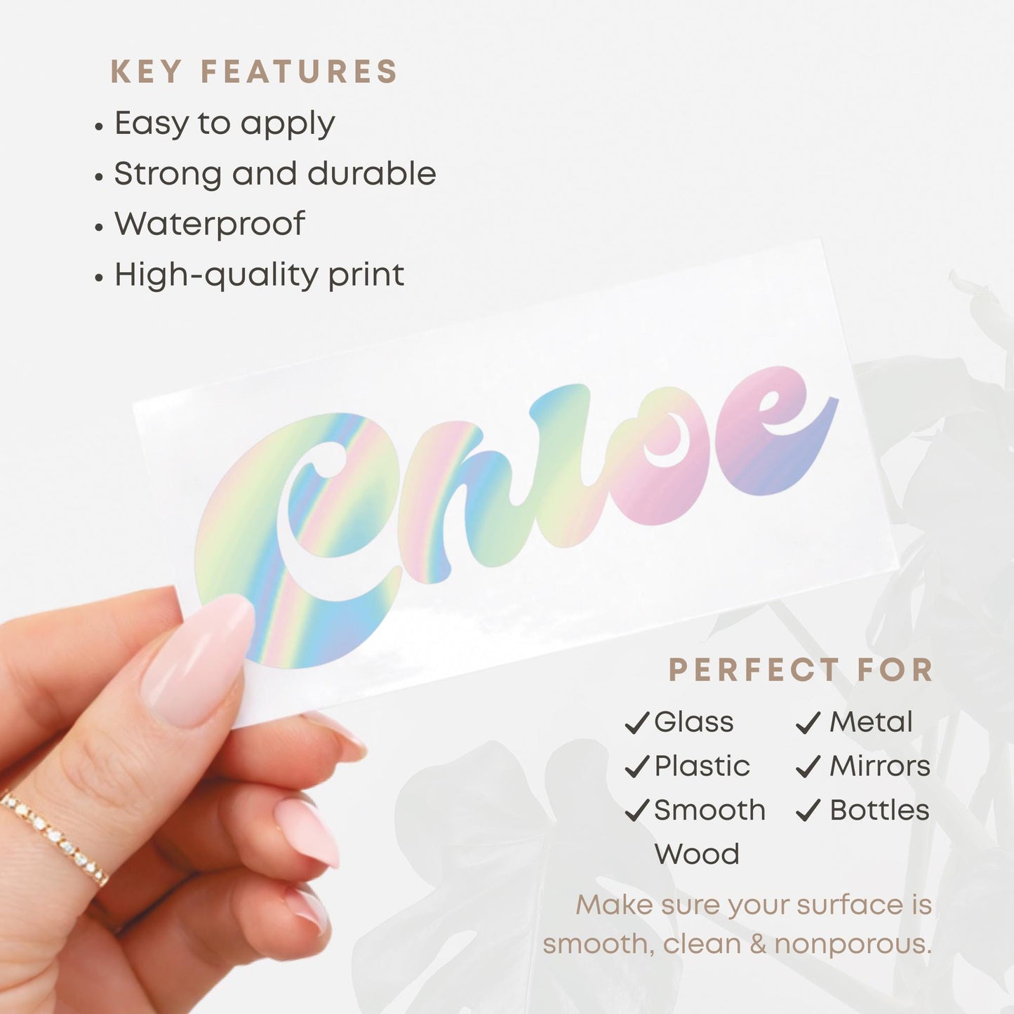 Personalised Name Sticker | Custom Holographic Gradient Script Name Vinyl Decal | Waterproof Rainbow Name Label