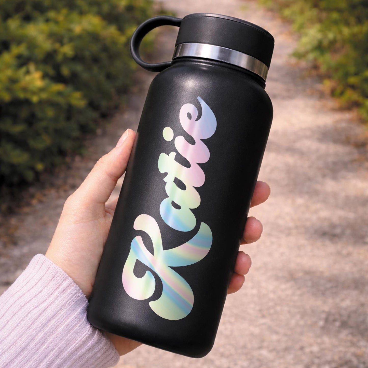 Personalised Name Sticker | Custom Holographic Gradient Script Name Vinyl Decal | Waterproof Rainbow Name Label