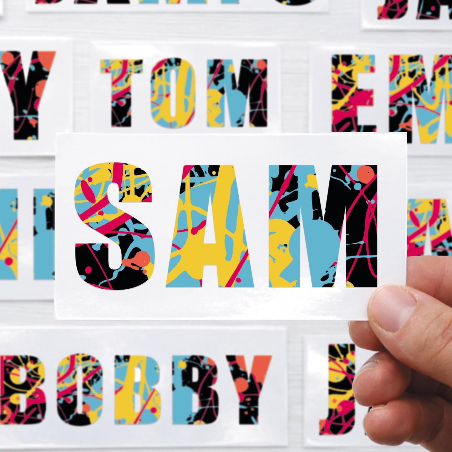 Personalised Name Sticker | Custom Paint Splatter Vinyl Decal | Waterproof Label for Bottle, Bike & Lunchbox