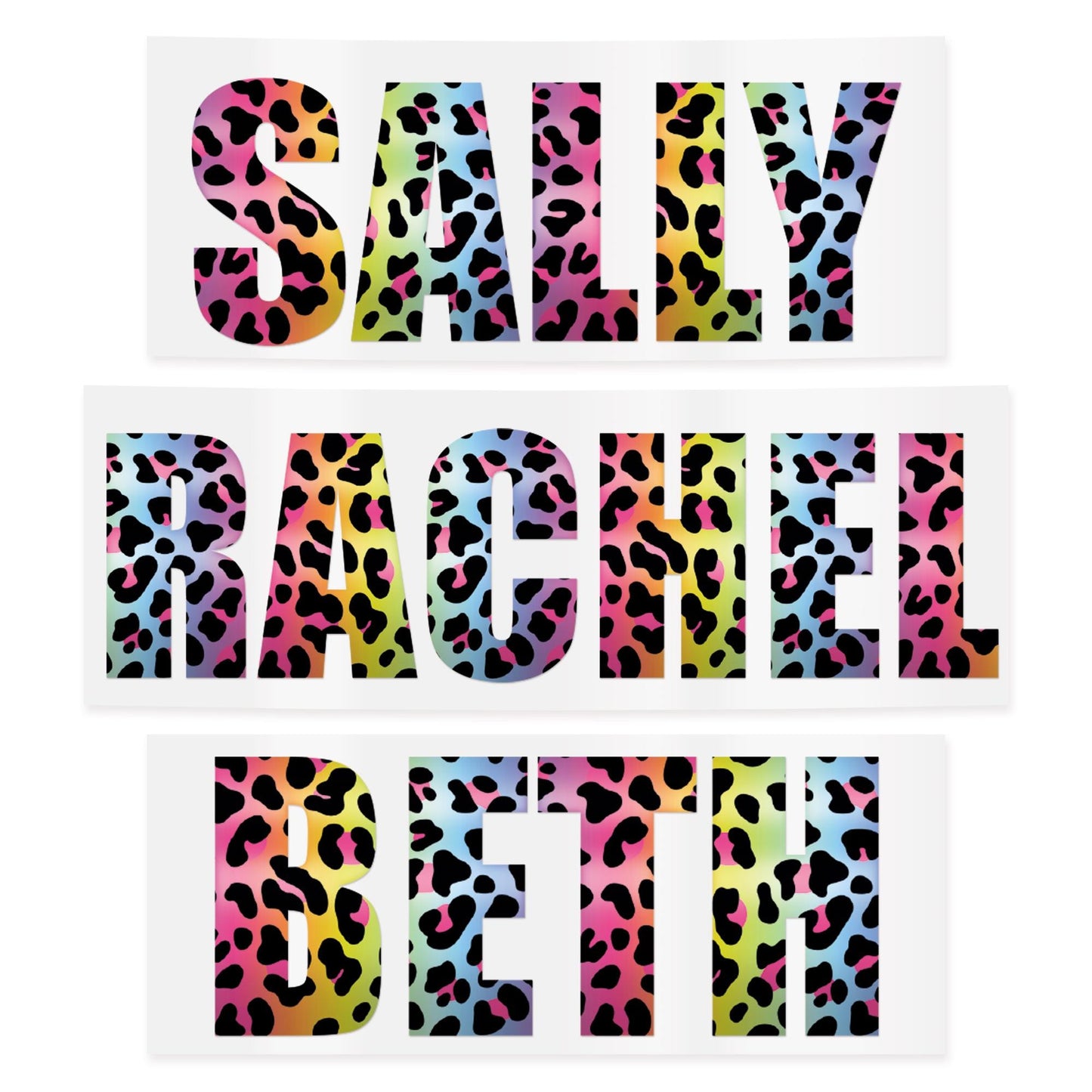 Personalised Name Sticker | Custom Rainbow Leopard Print Vinyl Name Decal | Waterproof Label for Bottle