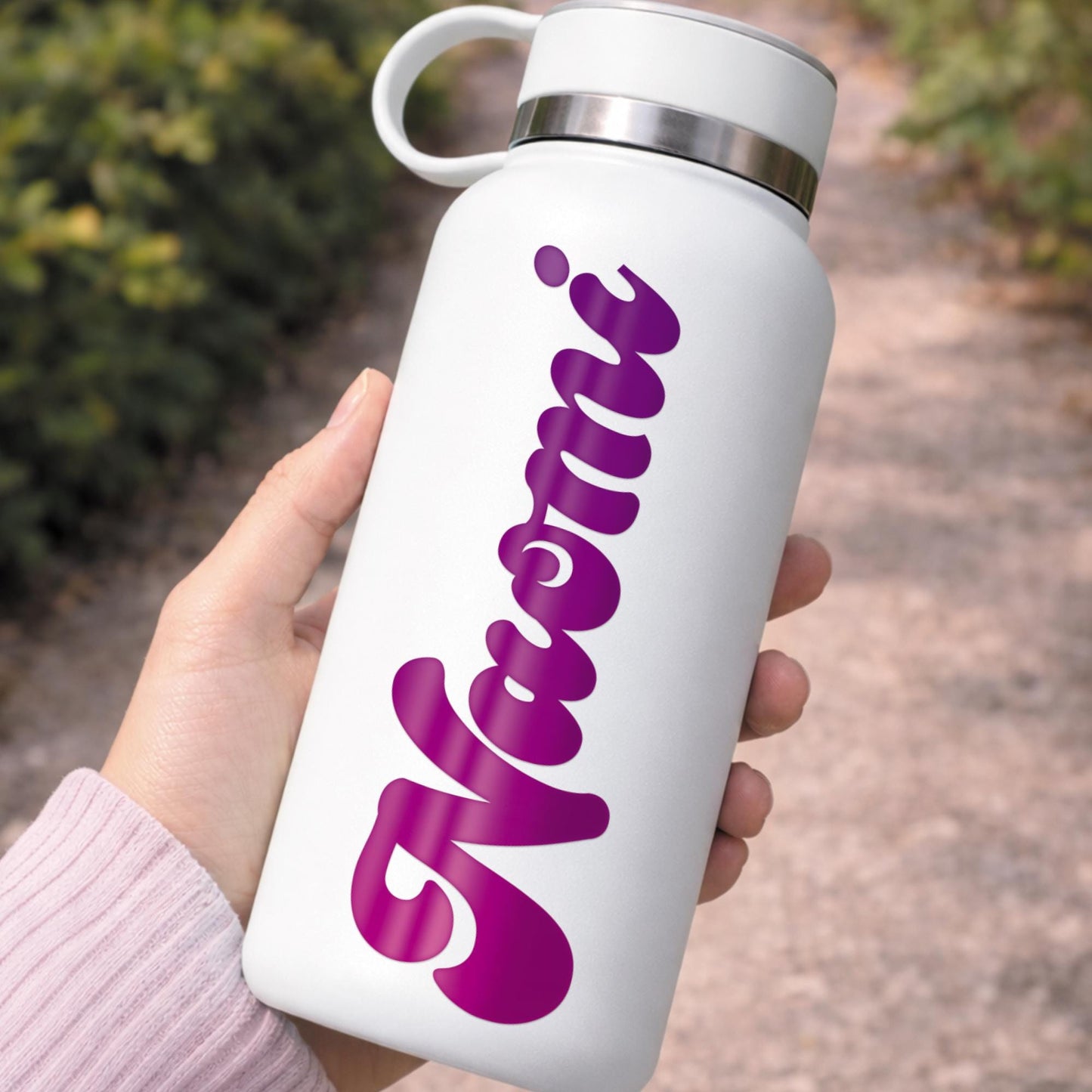 Personalised Name Sticker | Pink & Purple Gradient Vinyl Decal | Custom Waterproof Label for Bottle or  Case
