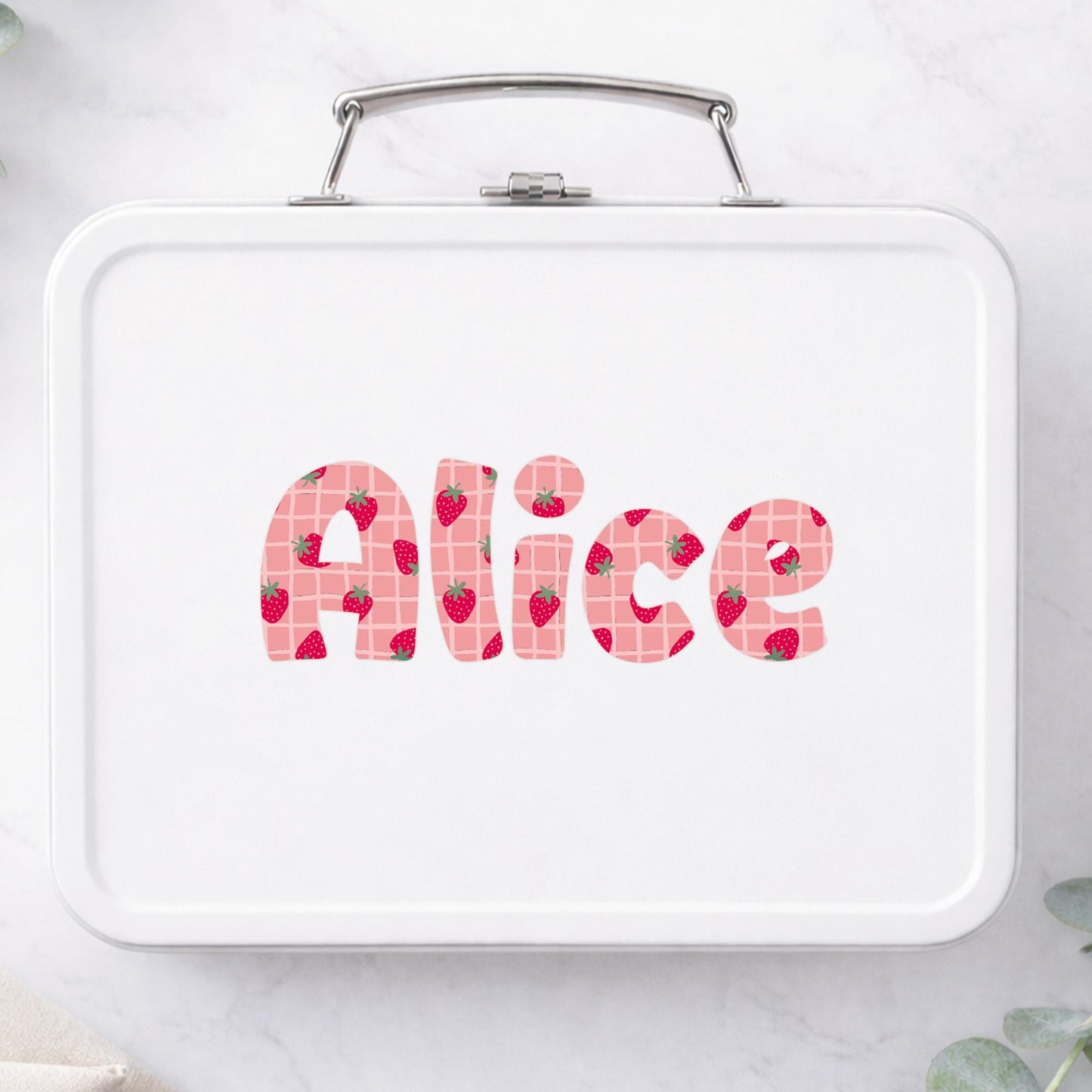 Personalised Strawberry Name Sticker | Custom Waterproof Coquette Vinyl Decal | Name Label for Bottle - Lunchbox - or Glass