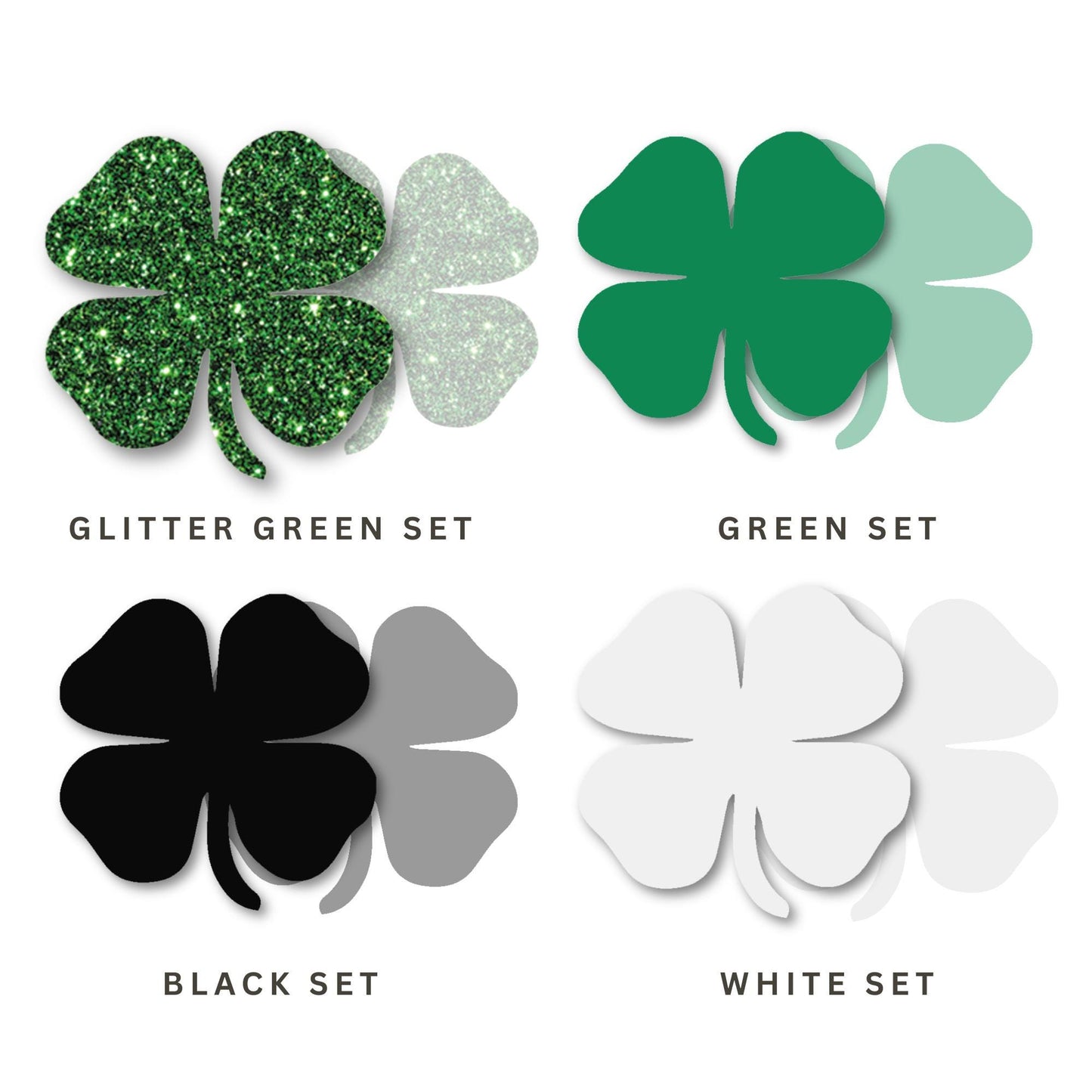 Shamrock Iron-On Decals for St Patricks Day | x2 Set Four Leaf Clover Heat Transfer Vinyl for DIY T-Shirt