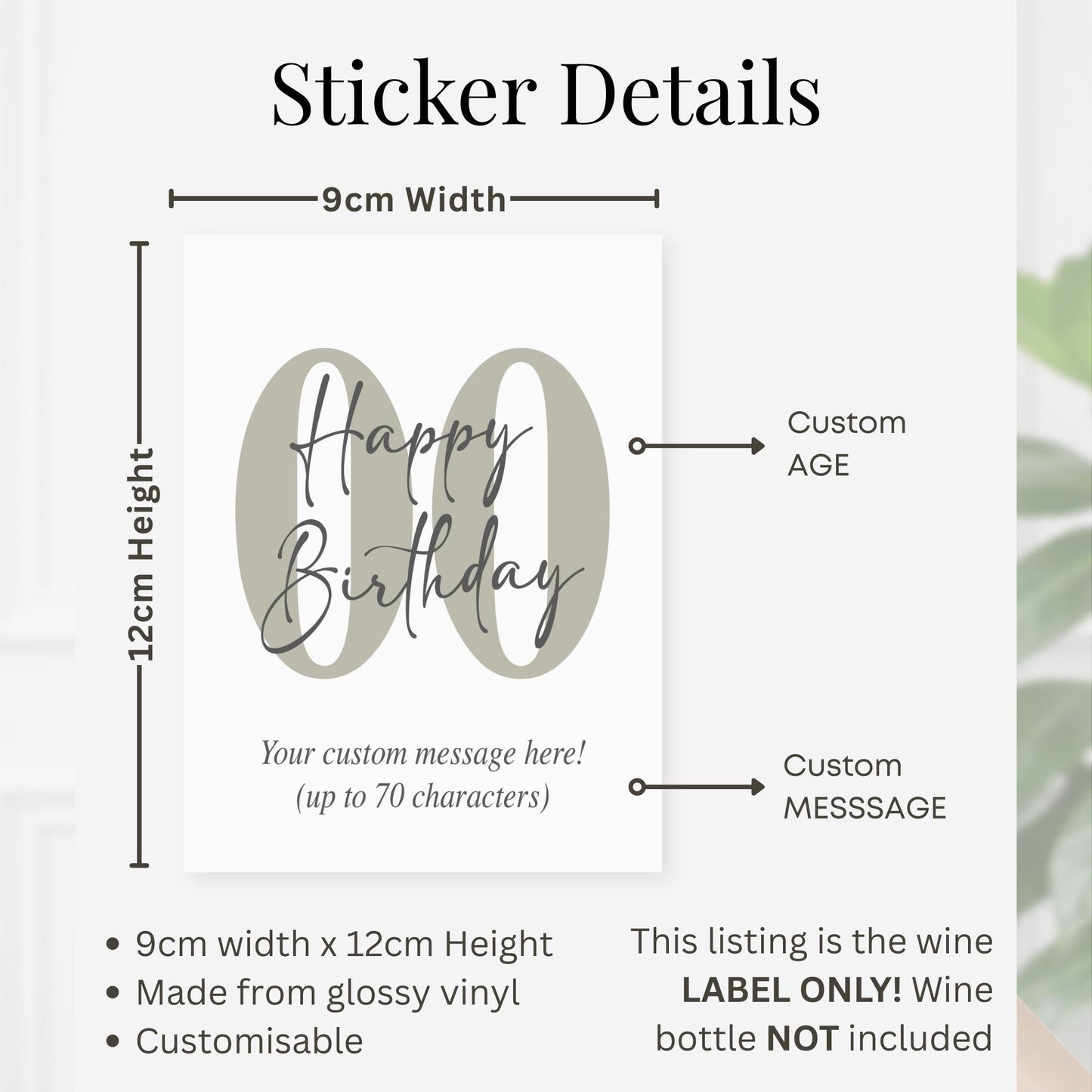 Personalised Birthday Wine Bottle Label | Custom Age & Message | Milestone 18th 21st 30th 40th 50th 60th | Modern Minimal Wine Sticker