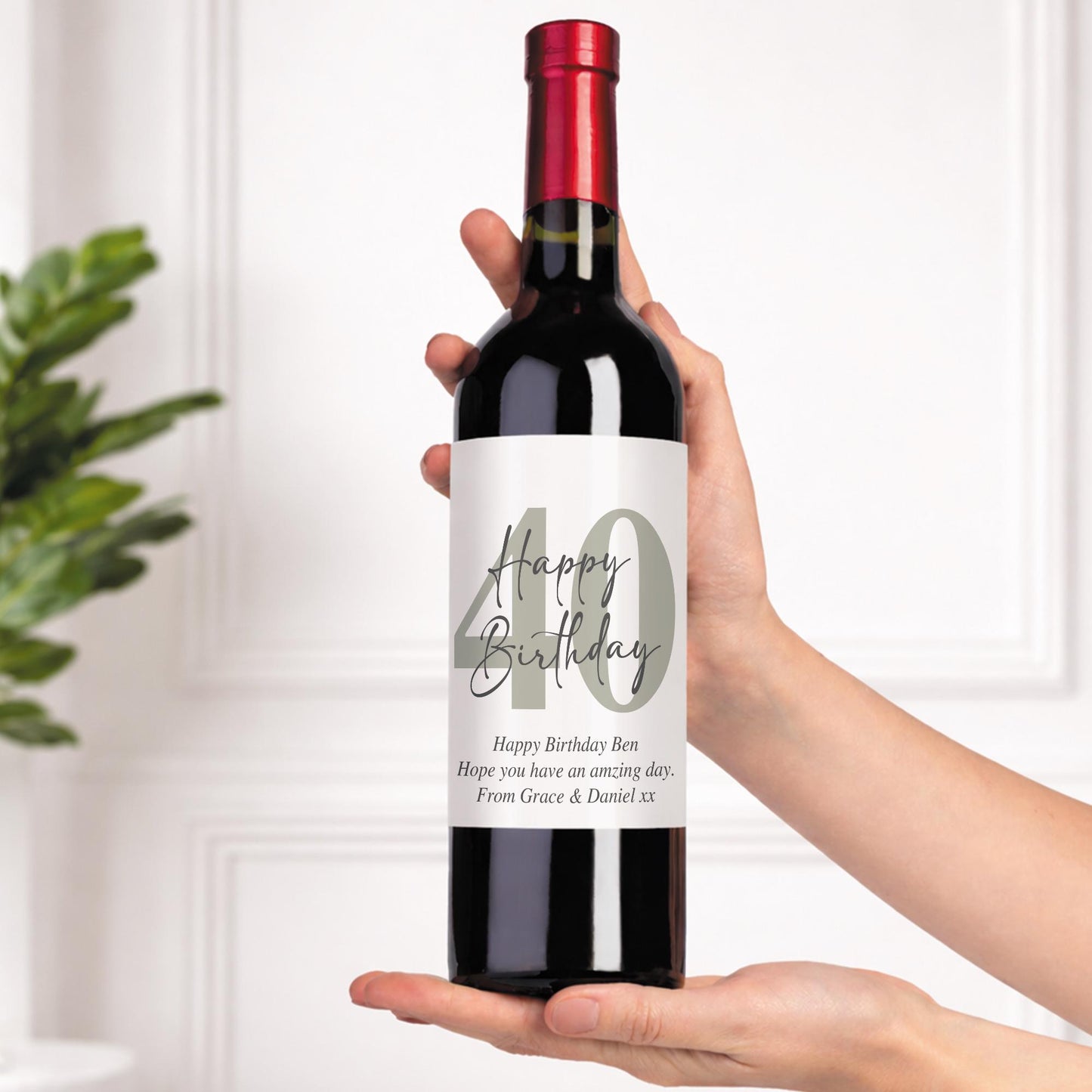 Personalised Birthday Wine Bottle Label | Custom Age & Message | Milestone 18th 21st 30th 40th 50th 60th | Modern Minimal Wine Sticker