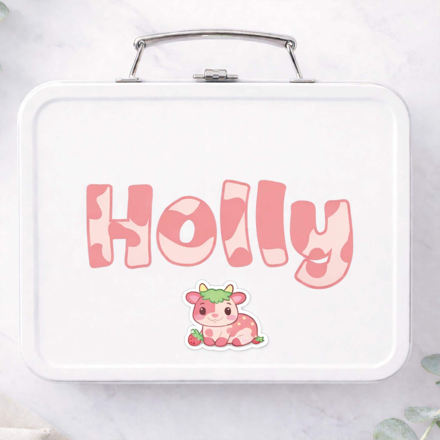 Personalised Pink Cow Print Name Sticker  Custom Vinyl Name Decal | Y2K Aesthetic Waterproof Label for Water Bottle Lunchbox or Glass