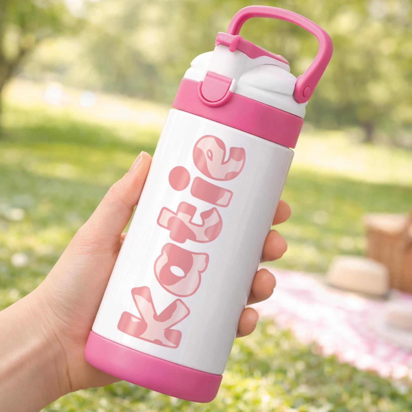 Personalised Pink Cow Print Name Sticker  Custom Vinyl Name Decal | Y2K Aesthetic Waterproof Label for Water Bottle Lunchbox or Glass