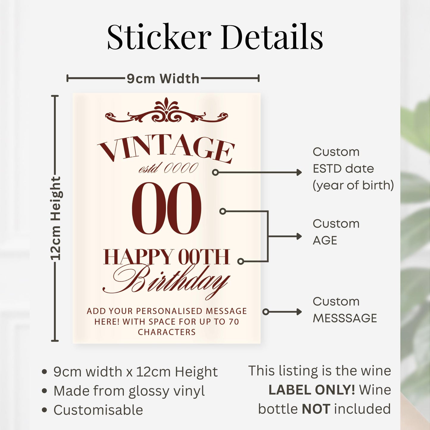 Personalised Vintage Birthday Wine Bottle Label | Custom Age | 30th 40th 50th 60th Birthday Gift | Funny Vintage Birthday Label | Wine Gift