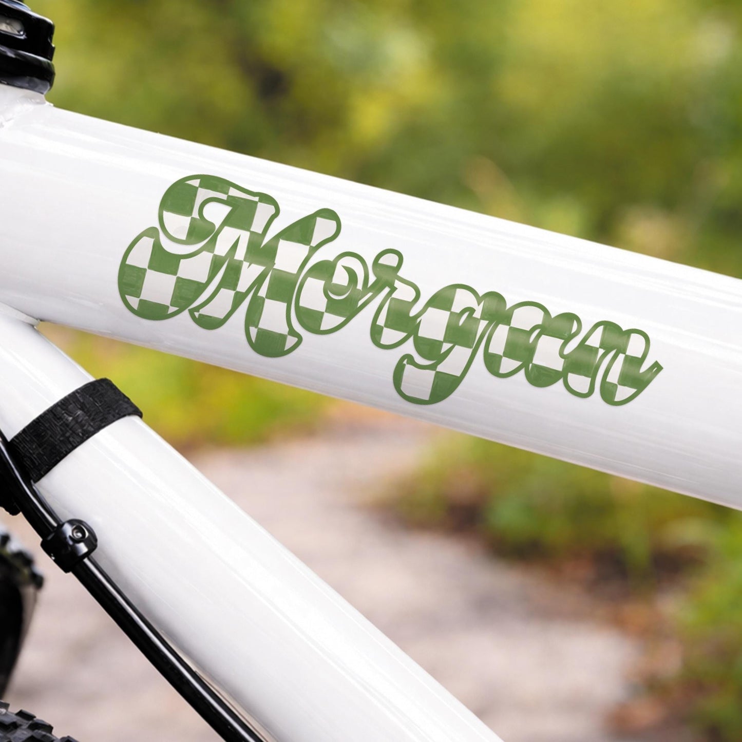 Personalised Name Sticker | Green Chequered Custom Vinyl | Alt Skater Aesthetic Waterproof Label for Water Bottle Lunchbox or Glass