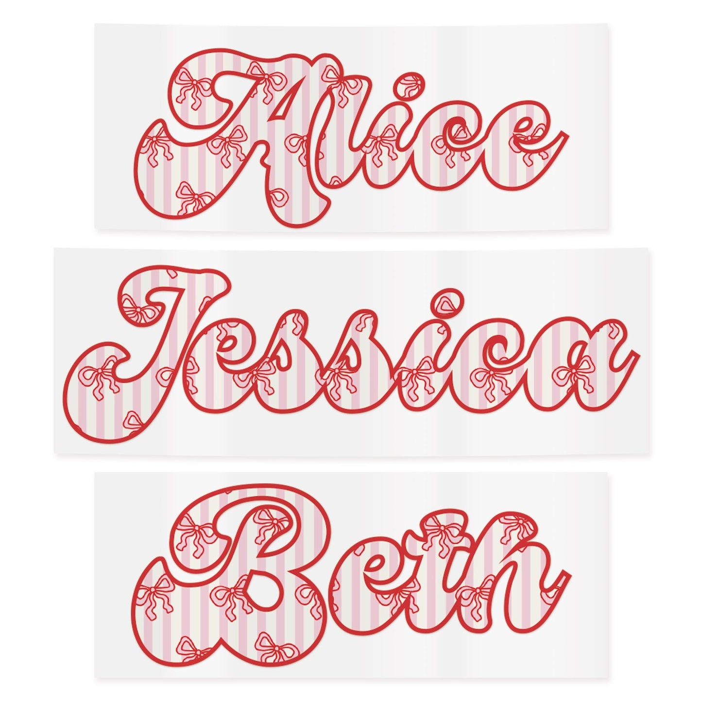 Personalised Name Sticker  Bow & Stripes Custom Vinyl Decal | Preppy Pink Coquette Aesthetic Waterproof Label for Water Bottle or Lunchbox