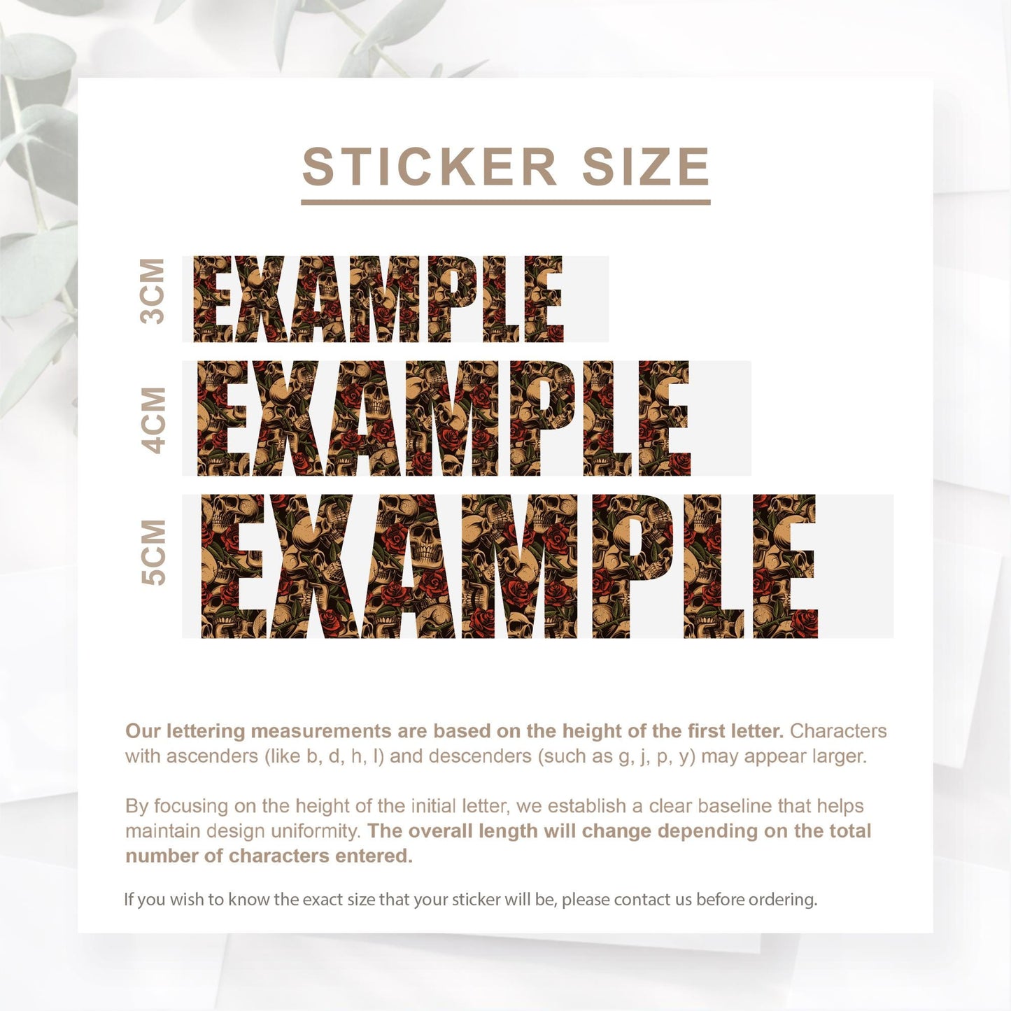 Personalised Name Sticker with Skull and Roses | Custom Vinyl Decal | Gothic Style Waterproof Sticker | Biker Aesthetic