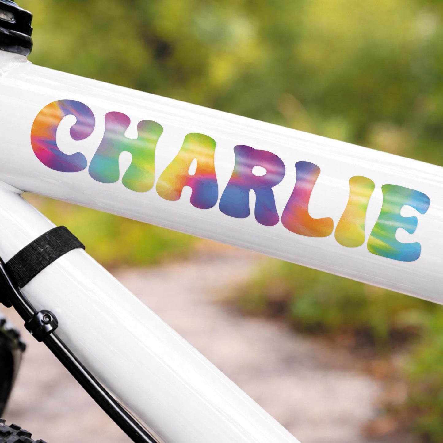Personalised Tie Dye Name Sticker  Custom Vinyl Decal | Rainbow Retro 70s Style Waterproof Label for Bottles, Laptops, Bikes