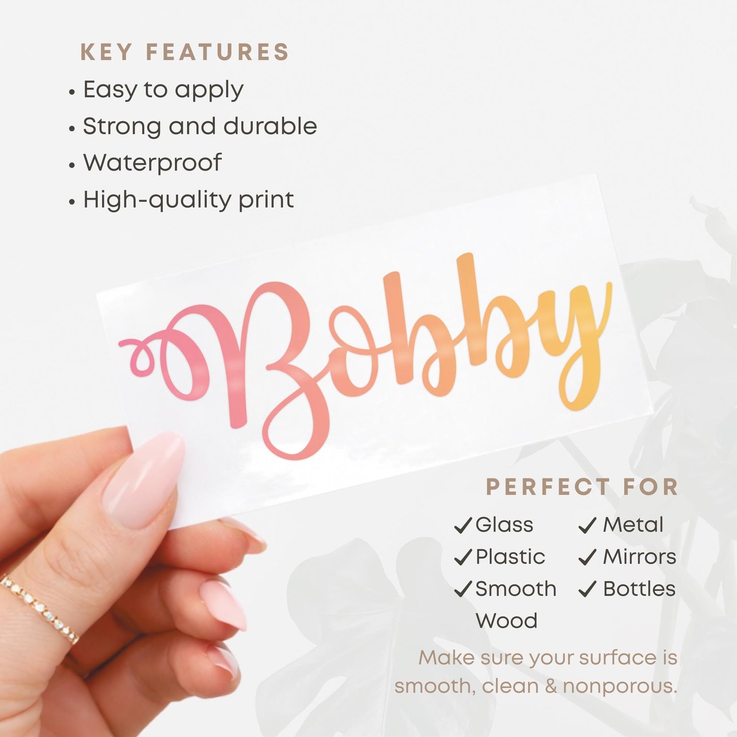 Personalised Name Sticker | Pink to Yellow Gradient Custom Vinyl Decal | Waterproof Label for Bottles Laptops & Tumblers