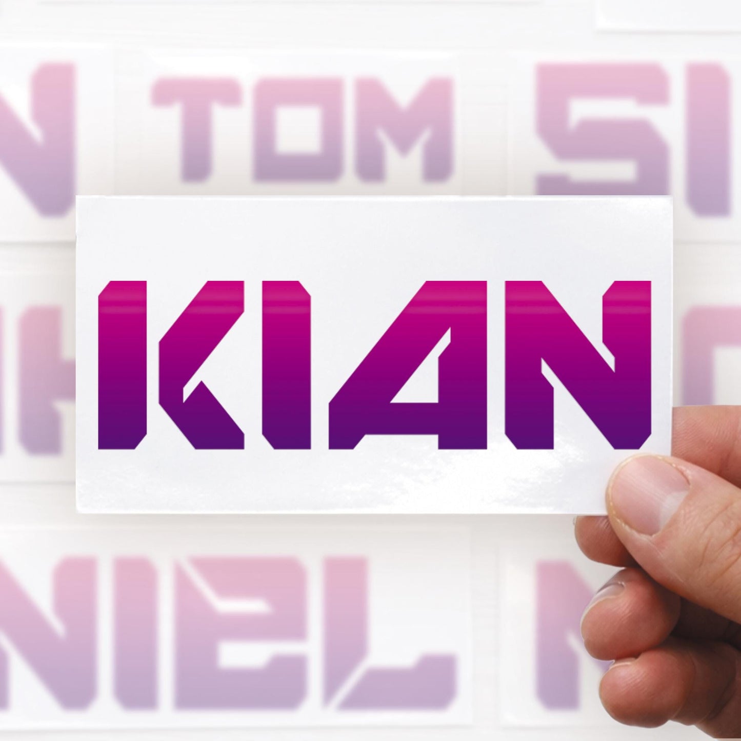Personalised Name Sticker | Pink & Purple Gradient Vinyl Decal | Custom Gamer Style Waterproof Water Bottle Label