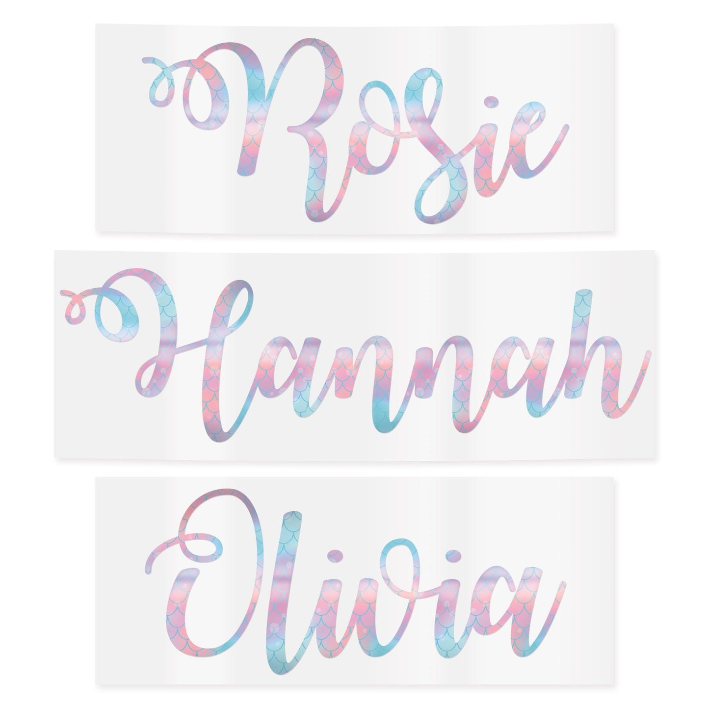 Personalised Mermaid Name Sticker | Custom Kids Name Decal Waterproof Pastel Rainbow Vinyl Bottle Label