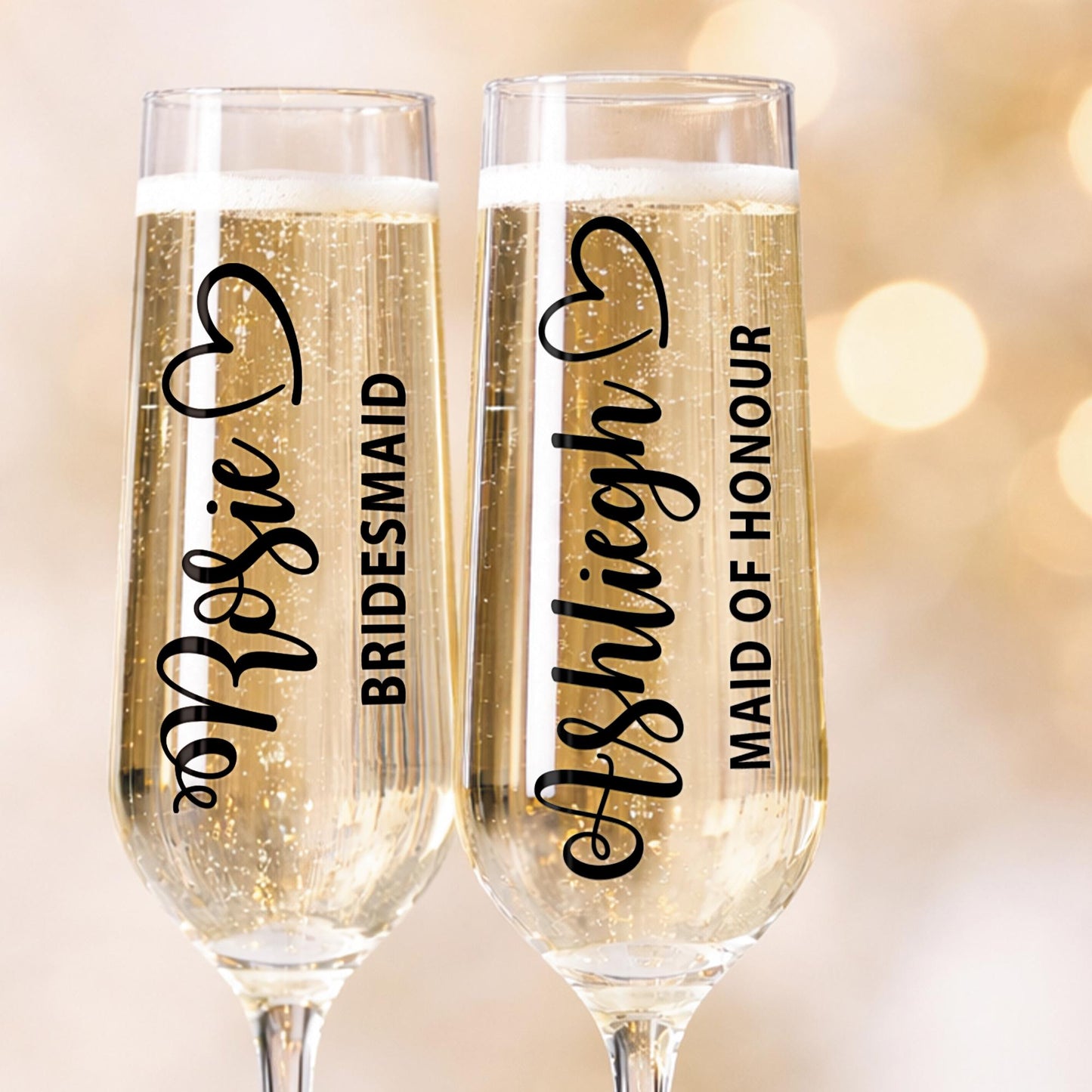 Personalised Wedding Champagne Glass Decal, Bridesmaid Name Sticker, Maid of Honour Glass Sticker, Custom Bridal Party Prosecco Flute Decal