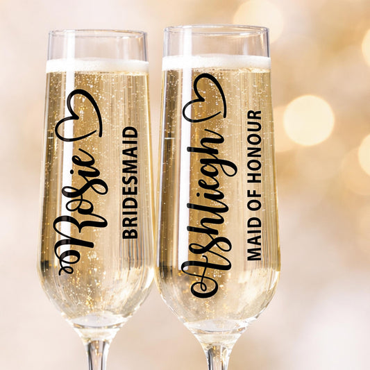 Personalised Wedding Champagne Glass Decal, Bridesmaid Name Sticker, Maid of Honour Glass Sticker, Custom Bridal Party Prosecco Flute Decal