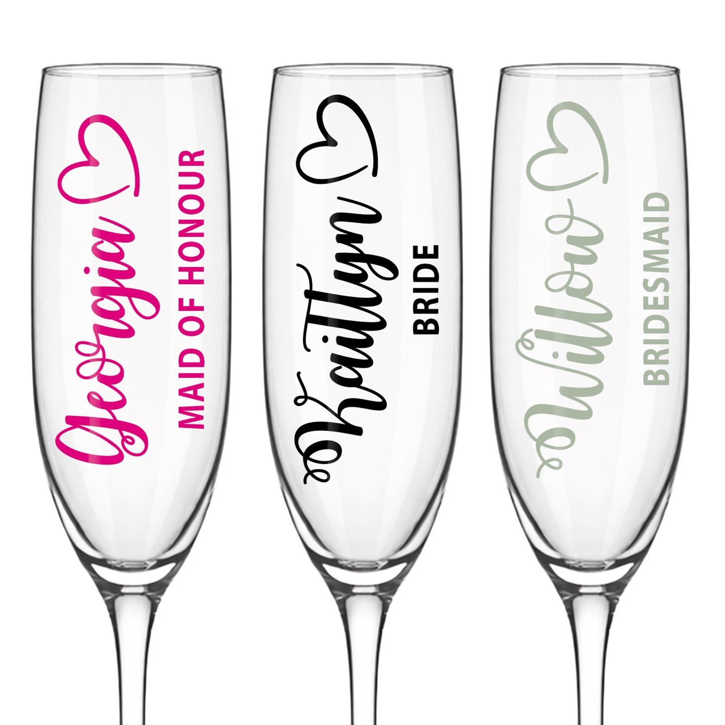 Personalised Wedding Champagne Glass Decal, Bridesmaid Name Sticker, Maid of Honour Glass Sticker, Custom Bridal Party Prosecco Flute Decal