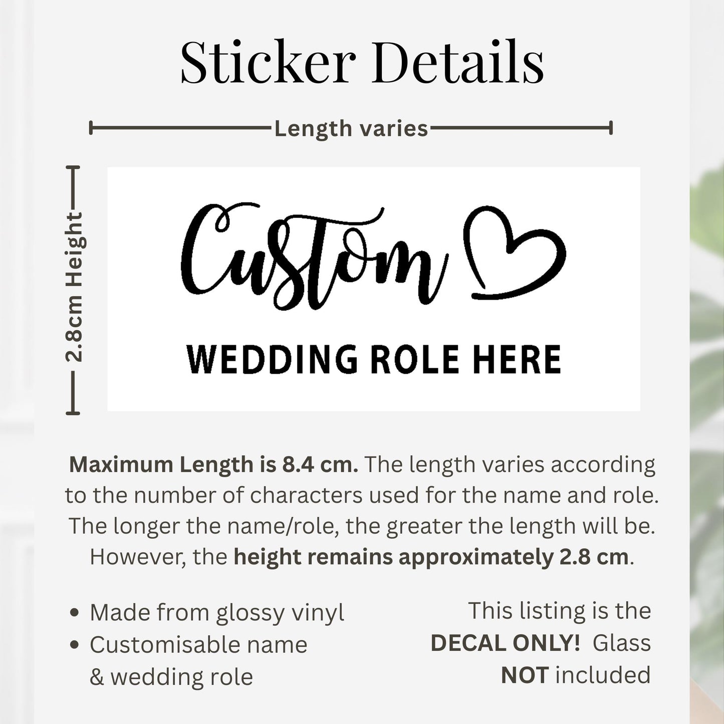 Personalised Wedding Champagne Glass Decal, Bridesmaid Name Sticker, Maid of Honour Glass Sticker, Custom Bridal Party Prosecco Flute Decal