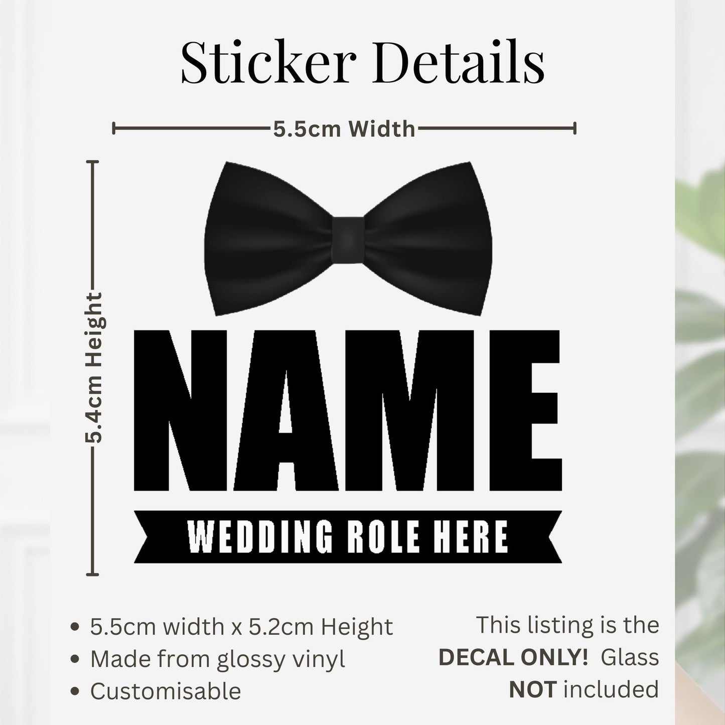 Personalised Wedding Role Vinyl Decal | Custom Groomsmen Whiskey Glass Sticker | Gift for Best Man & Groomsmen | Wedding Glass Bow Tie Decal