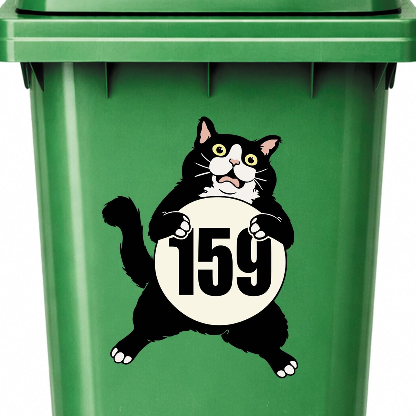 Funny Cat Wheelie Bin Number Sticker | Personalised House Number Bin Decal | Outdoor Vinyl Address Sticker | Cute Cat Bin Label