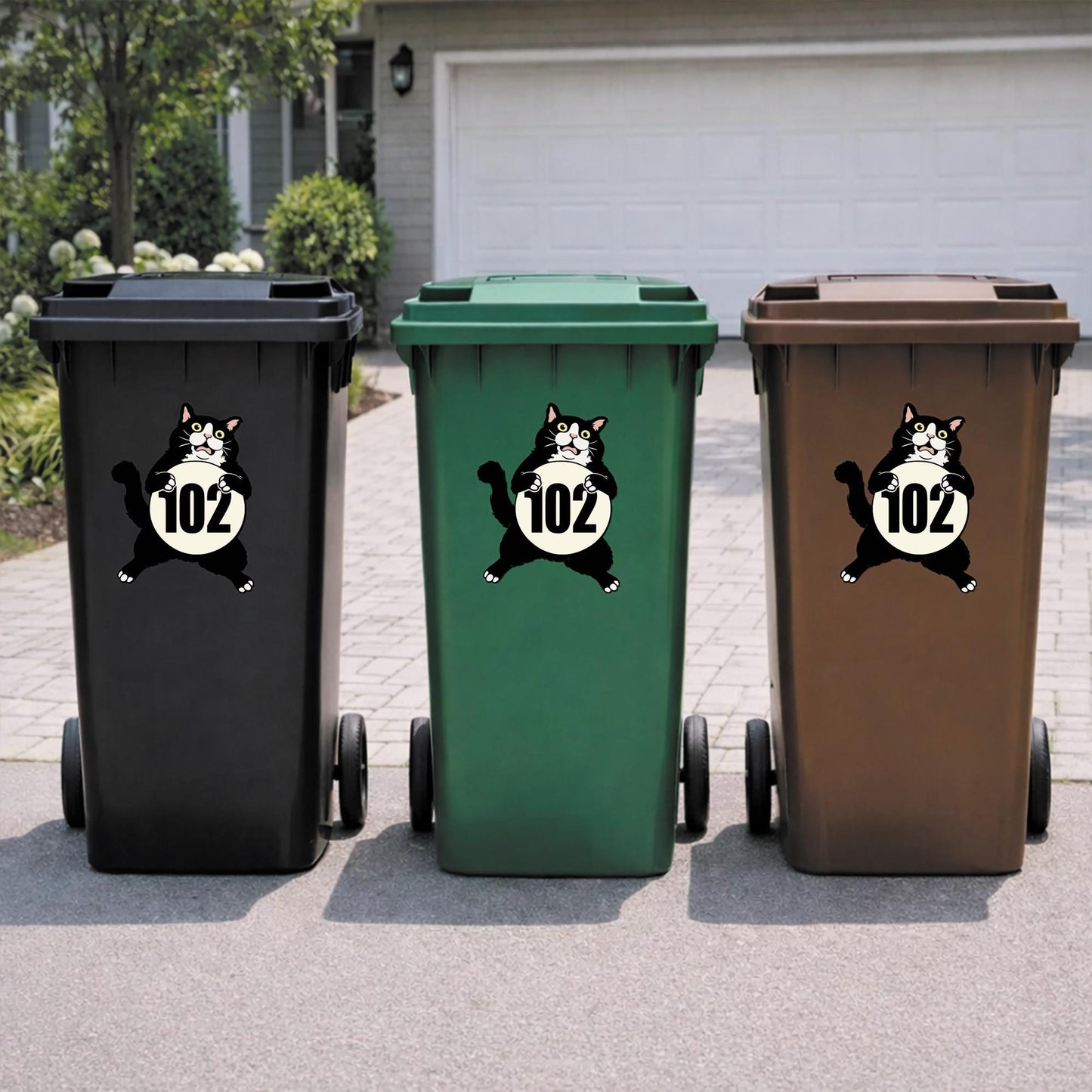 Funny Cat Wheelie Bin Number Sticker | Personalised House Number Bin Decal | Outdoor Vinyl Address Sticker | Cute Cat Bin Label