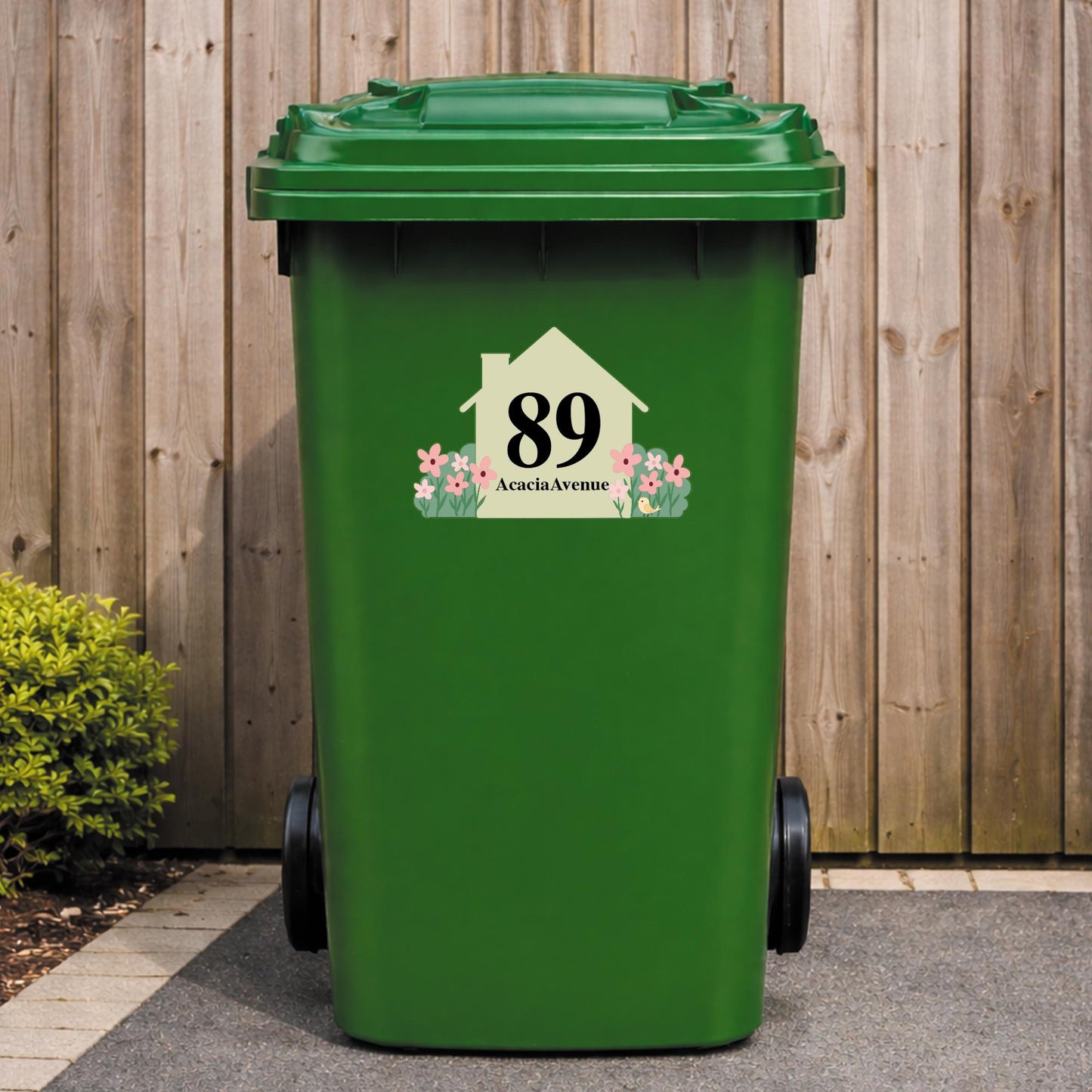 Personalised Wheelie Bin Sticker | Custom House Number & Street Name Bin Decal | Floral House Address Sticker | Wheelie Bin Label
