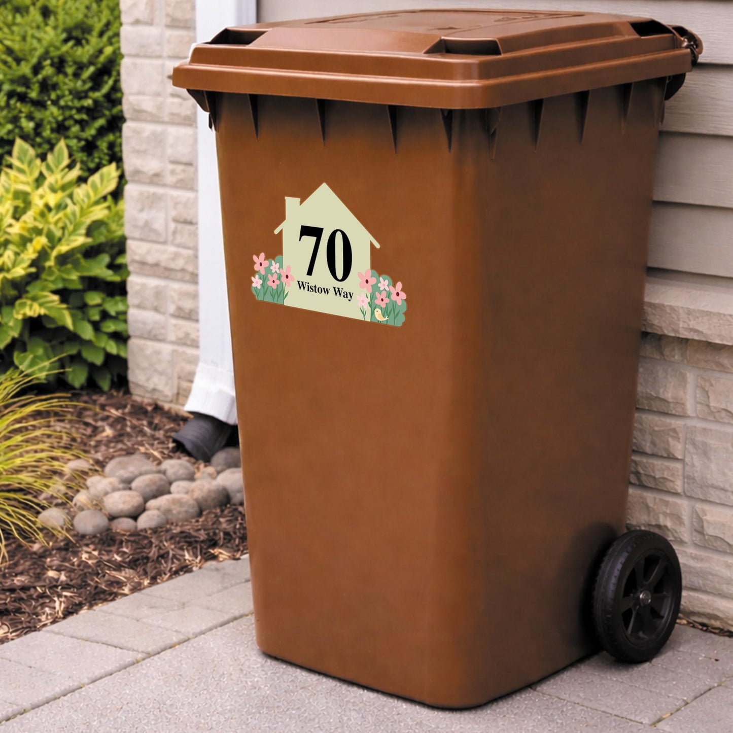 Personalised Wheelie Bin Sticker | Custom House Number & Street Name Bin Decal | Floral House Address Sticker | Wheelie Bin Label